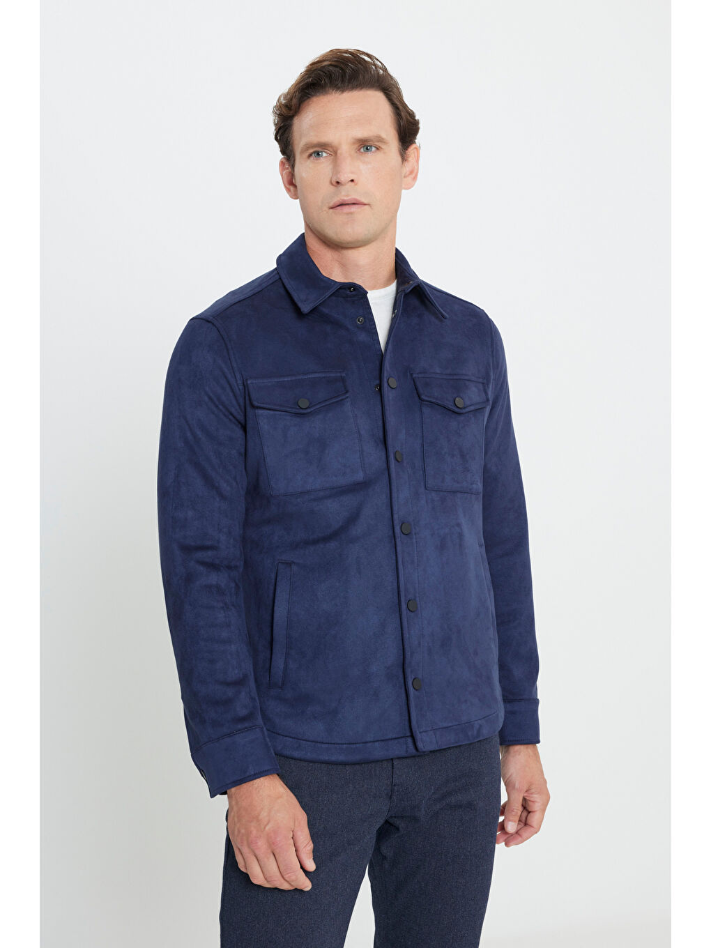 Erkek Lacivert Standart Fit Normal Kesim Gömlek Yaka Mont-2