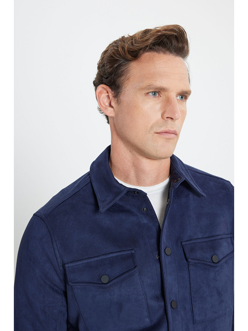 Erkek Lacivert Standart Fit Normal Kesim Gömlek Yaka Mont-3