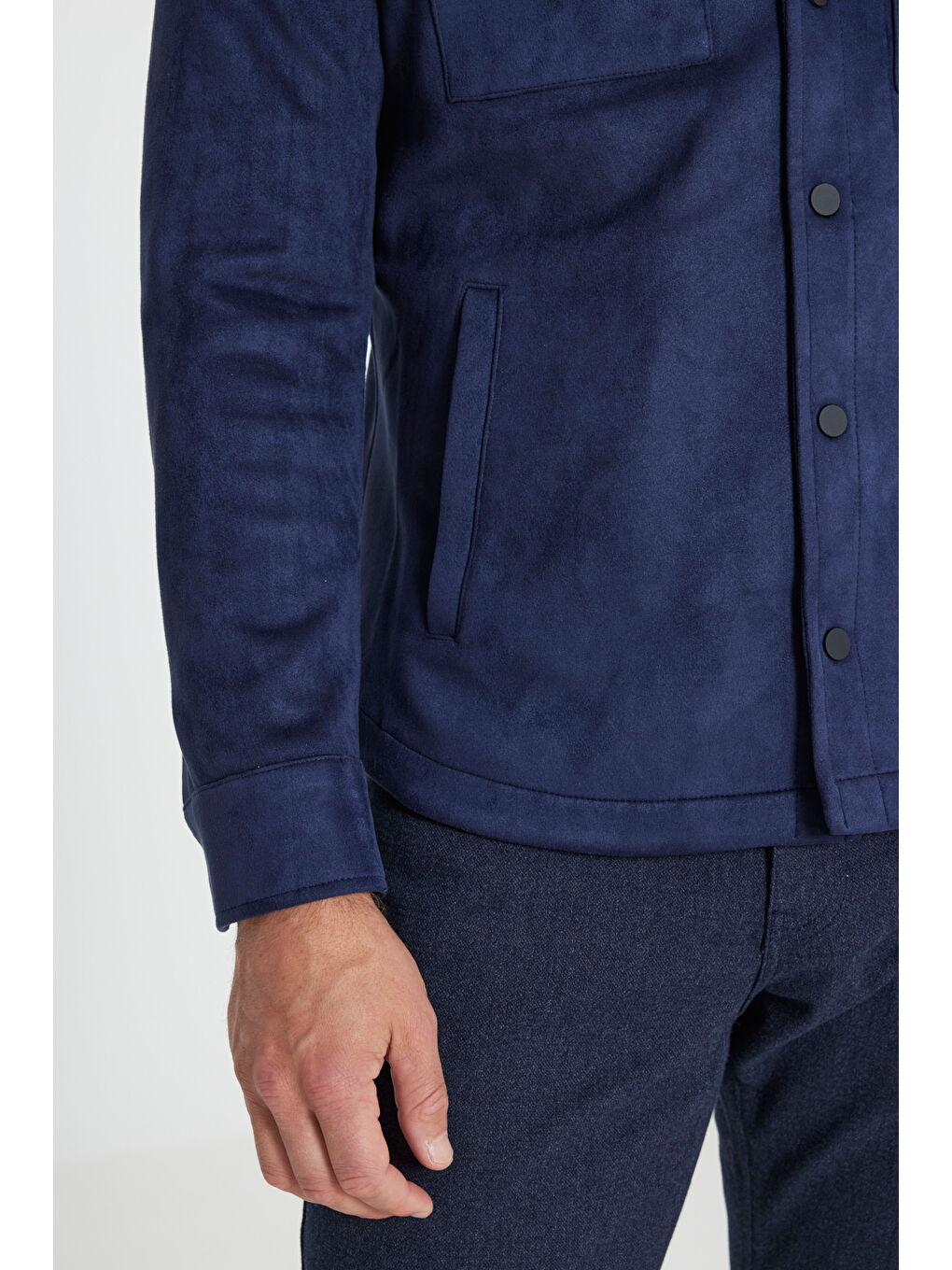 Erkek Lacivert Standart Fit Normal Kesim Gömlek Yaka Mont-4