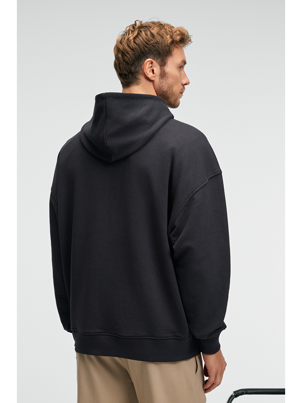 Clay Erkek %100 Pamuk Kapüşonlu Çıtçıtlı Baskılı Cebi Süs Etiketli Antrasit Sweatshirt-6
