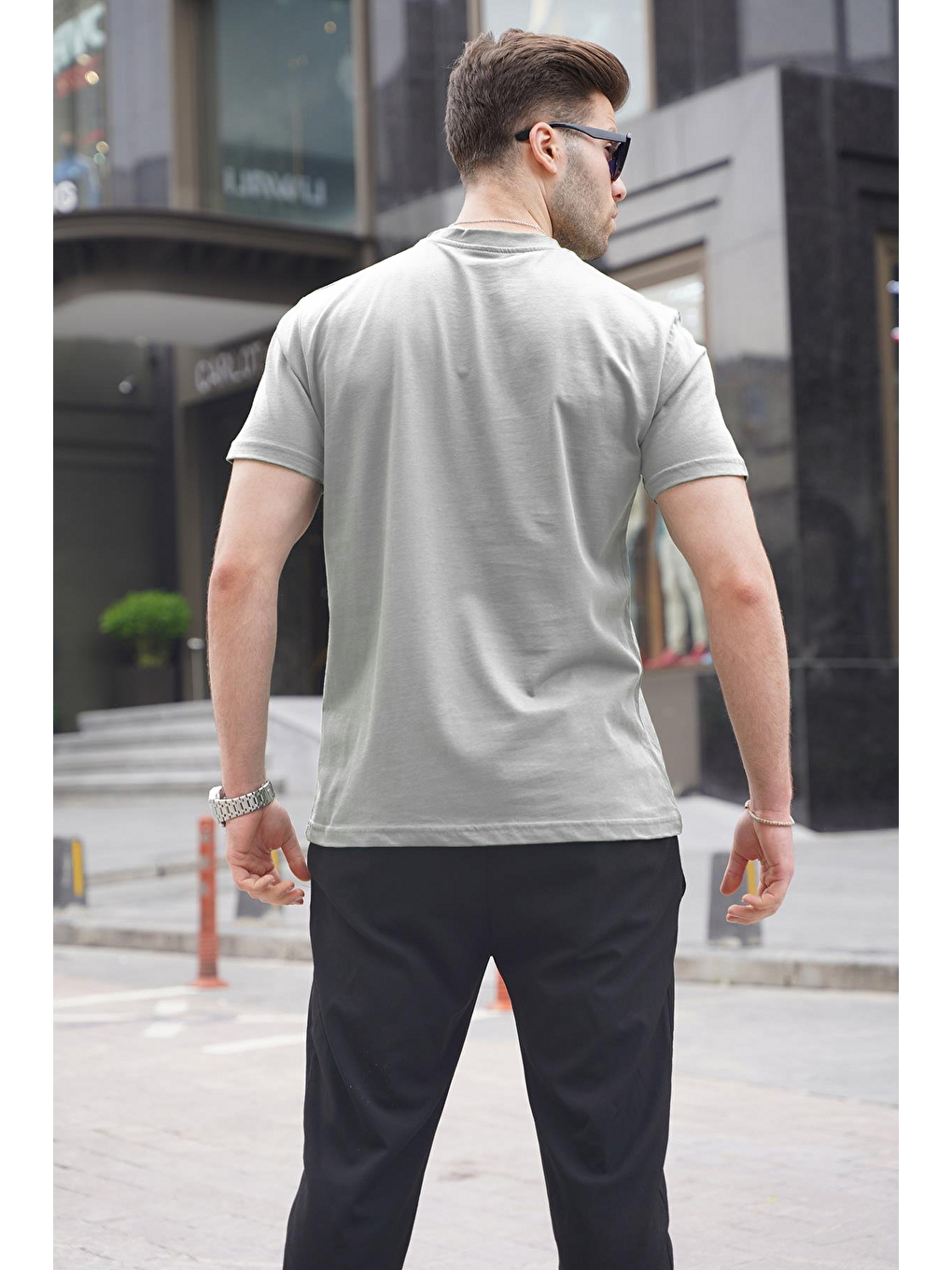 Boyalı Gri Regular Fit Basic Erkek Tişört 6131-1