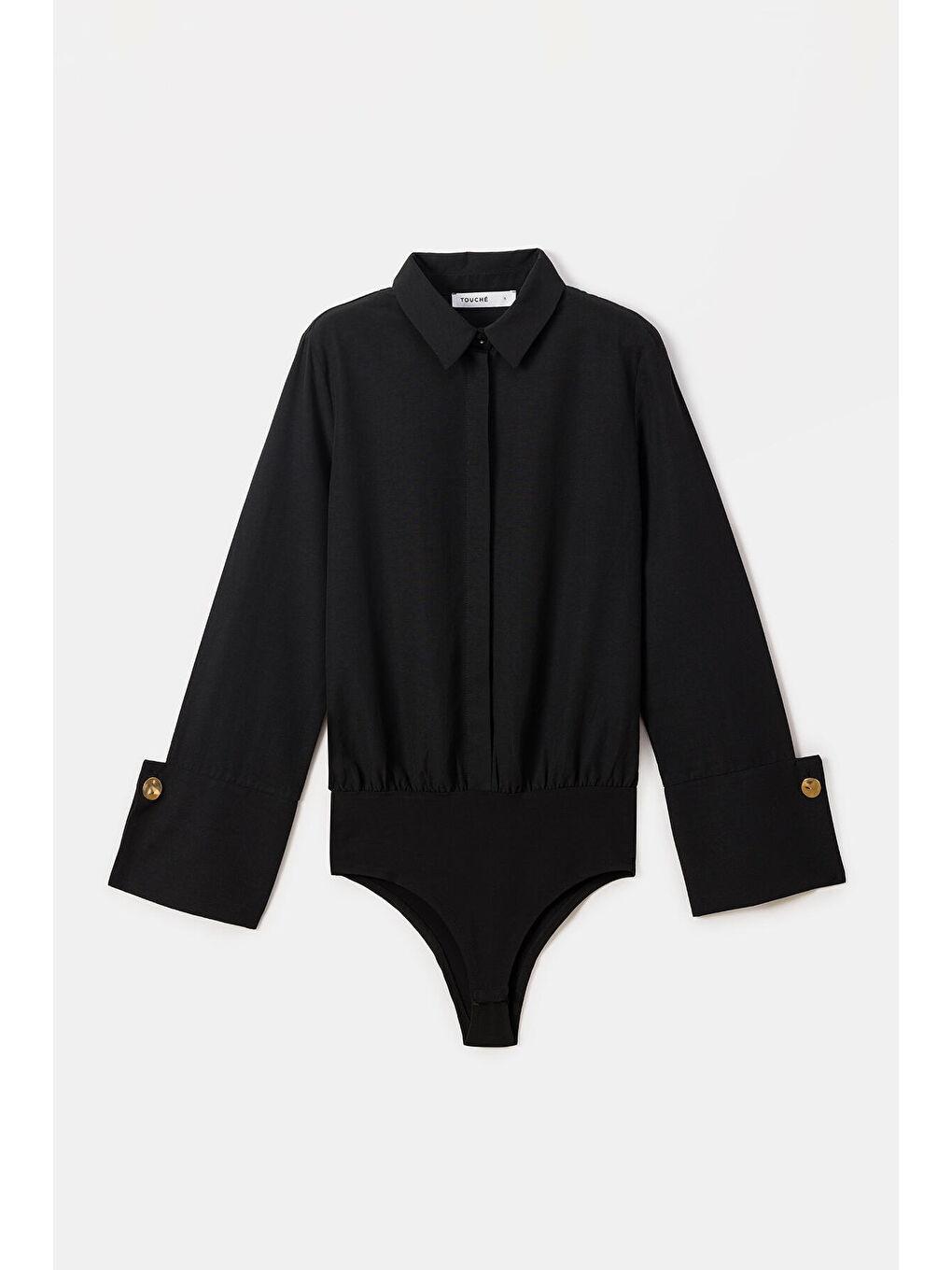 Siyah Geniş Manşetli Gömlek Body