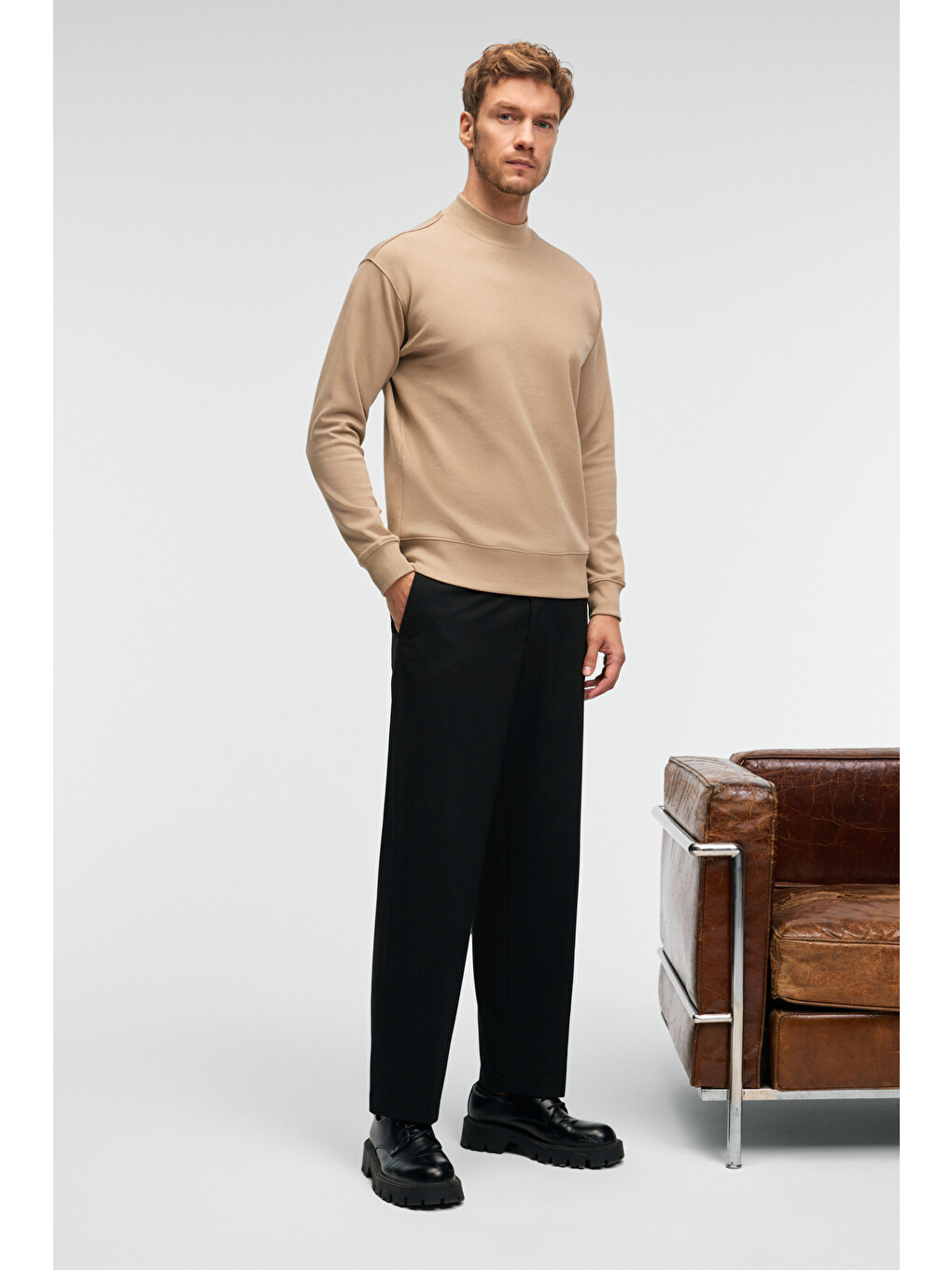 Quılla Erkek Yarım Balıkçı Basic Bej Sweatshirt-1