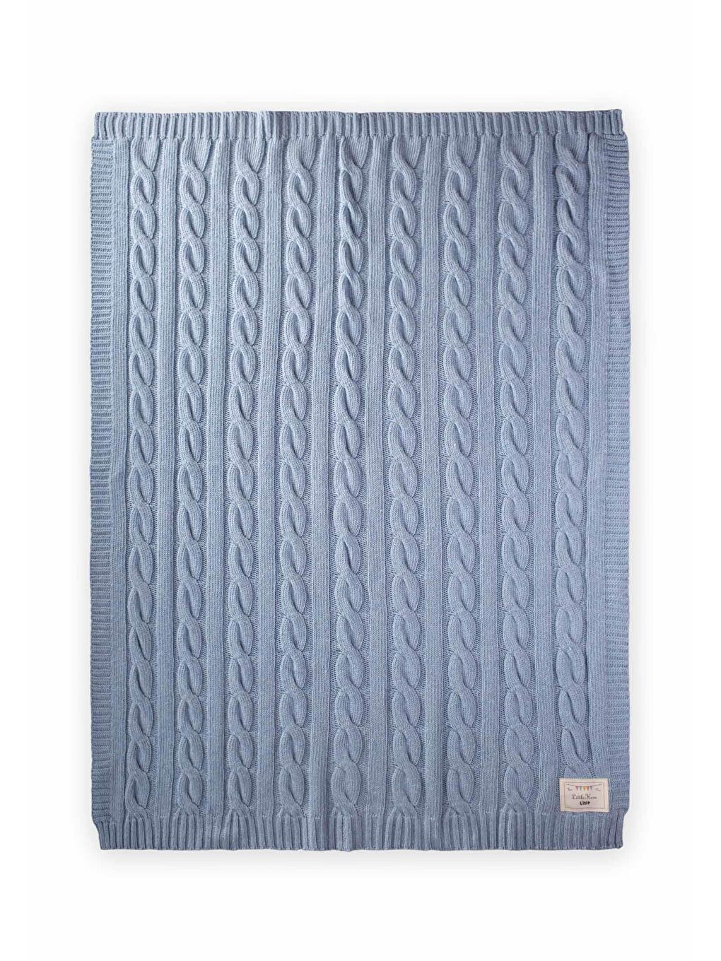 Saç Örgü Triko Battaniye 80X100 Cm (+/-5 Cm) Açık Mavi-1