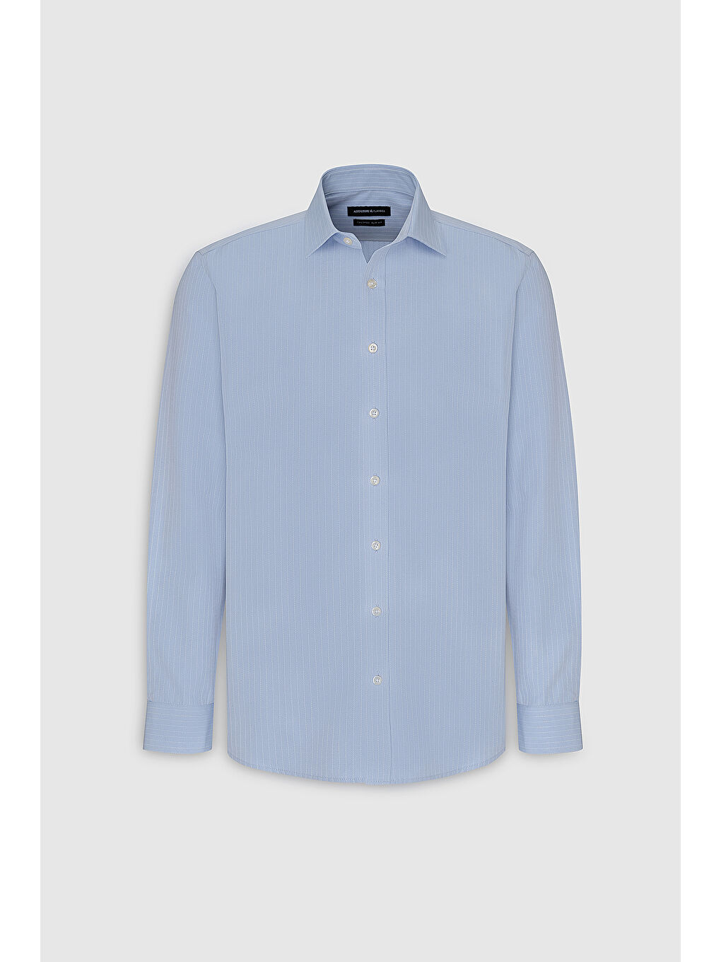 Erkek Açık Mavi Pamuklu Slim Fit Dar Kesim Çizgili Klasik Yaka Gömlek-7