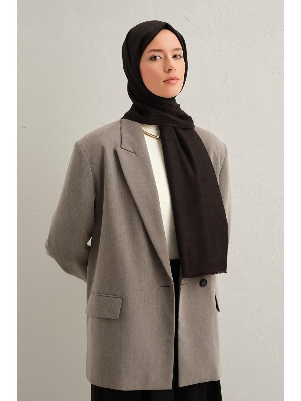 Kahverengi Viscon Kazayağı Desen Şal 05