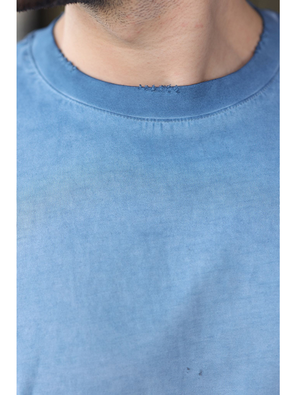 İndigo %100 Pamuklu Bisiklet Yaka Oversize Erkek Tişört E7177-2