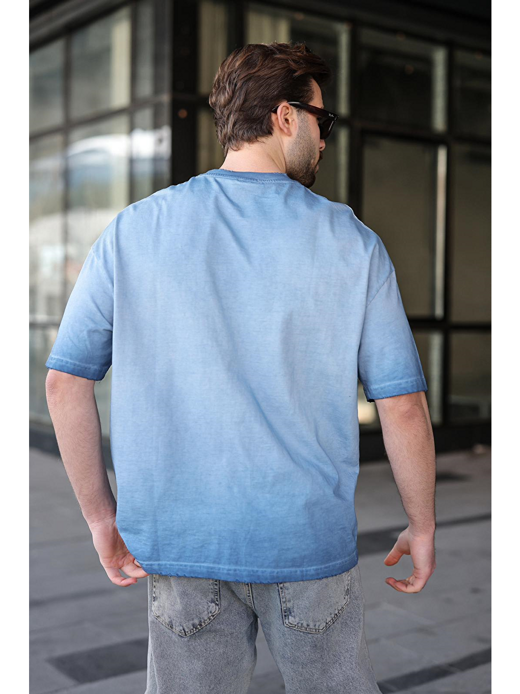 İndigo %100 Pamuklu Bisiklet Yaka Oversize Erkek Tişört E7177-3