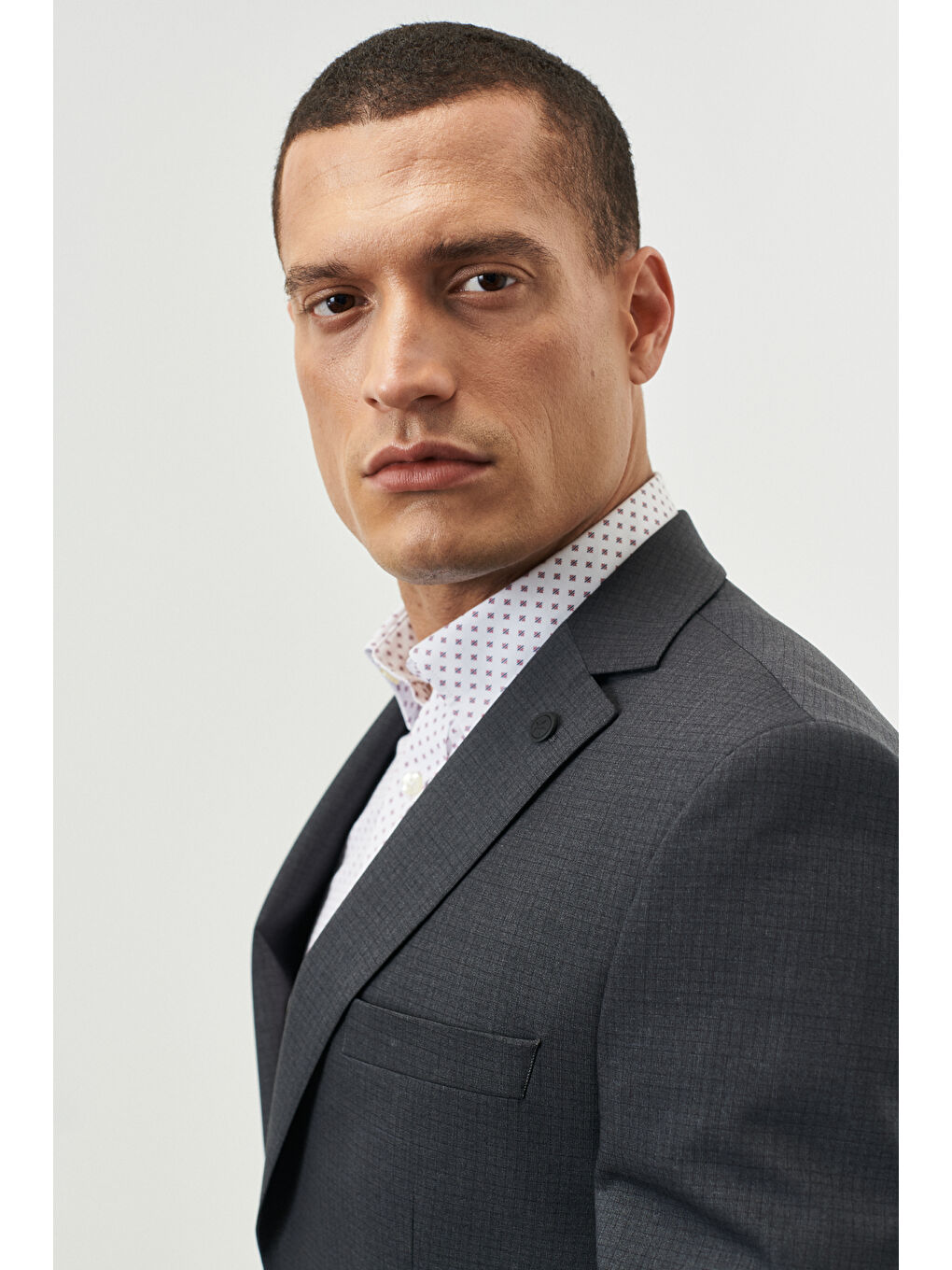 Erkek Koyu Gri Slim Fit Dar Kesim Mono Yaka Kareli Takım Elbise-3