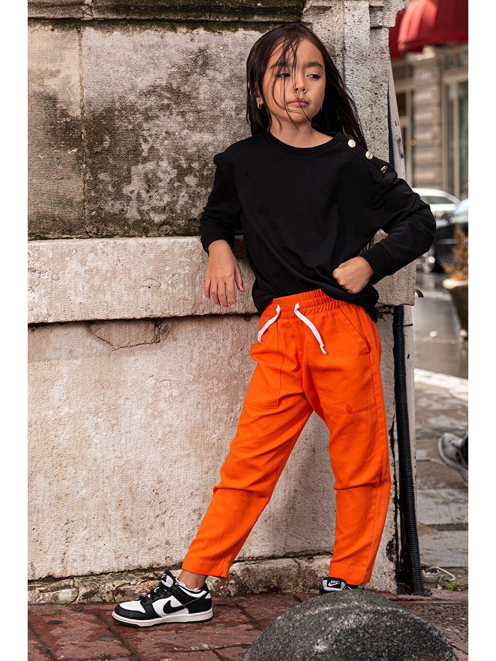 2'Li Omuz Düğmeli Turuncu Gabardin Pantolon Takım