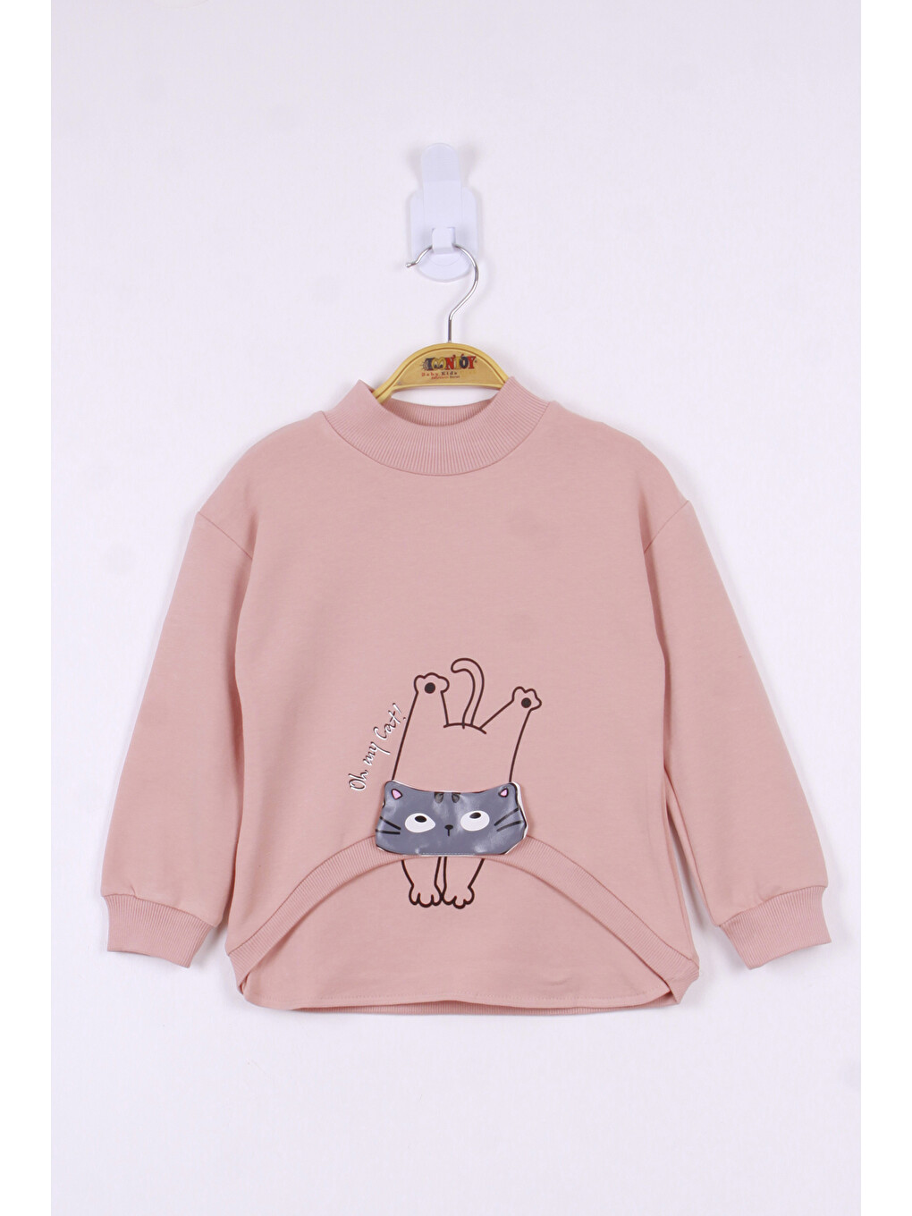 Pembe Kız Çocuk Kedi Baskılı Sweatshirt-1