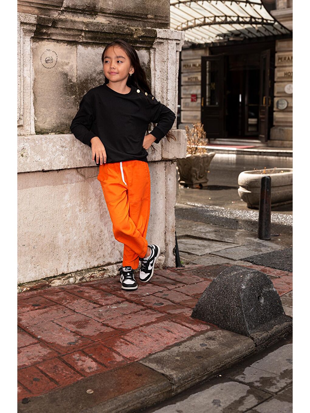 2'Li Omuz Düğmeli Turuncu Gabardin Pantolon Takım-1