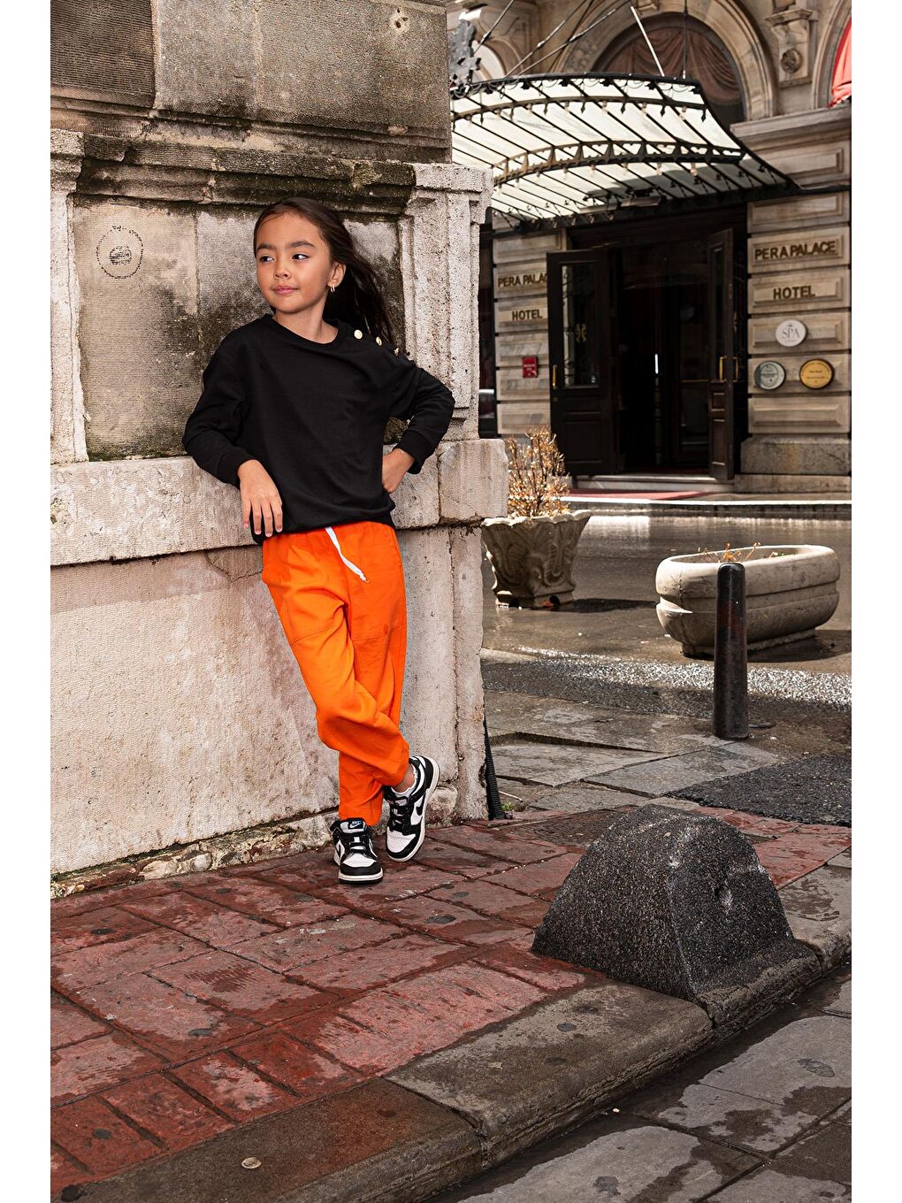 2'Li Omuz Düğmeli Turuncu Gabardin Pantolon Takım-2