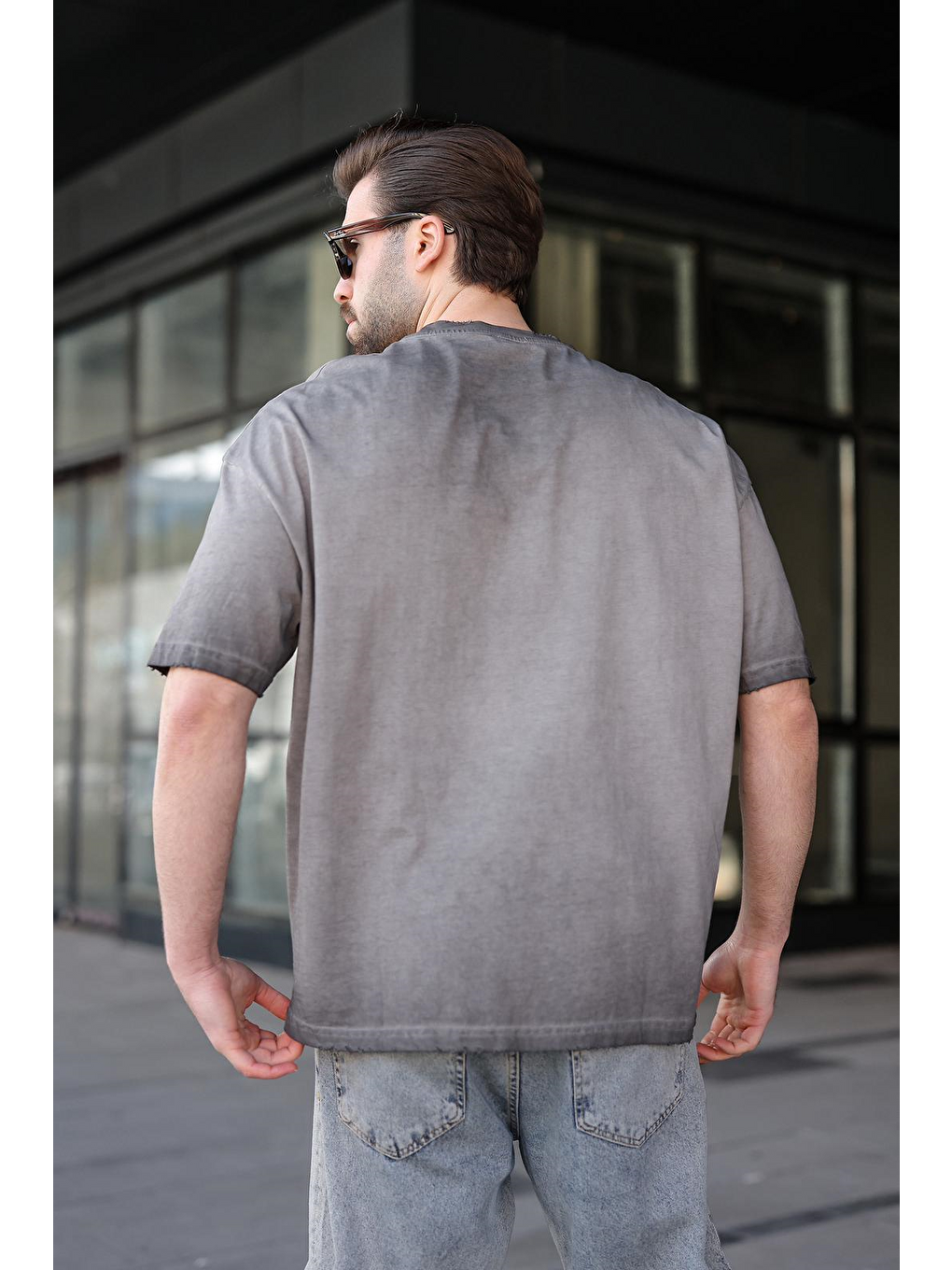 Siyah %100 Pamuklu Bisiklet Yaka Oversize Erkek Tişört E7177-3