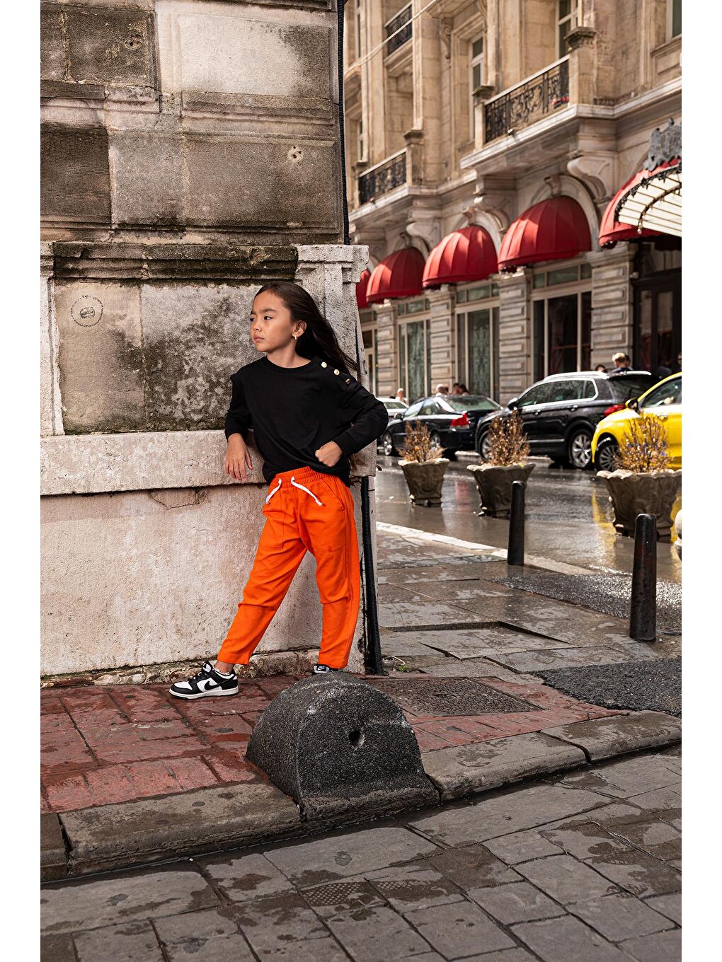 2'Li Omuz Düğmeli Turuncu Gabardin Pantolon Takım-5