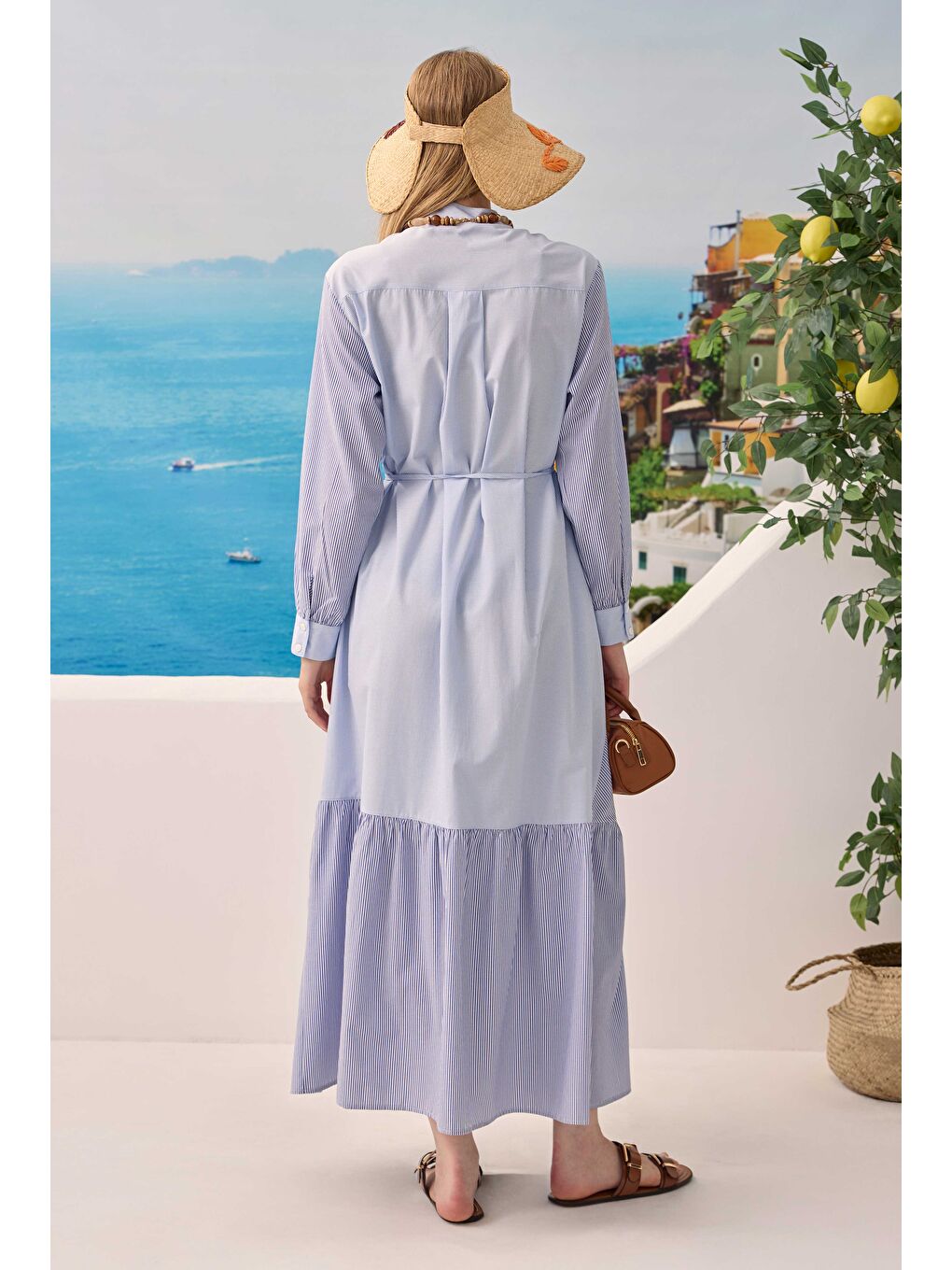 Garnili Elbise Mavi-2