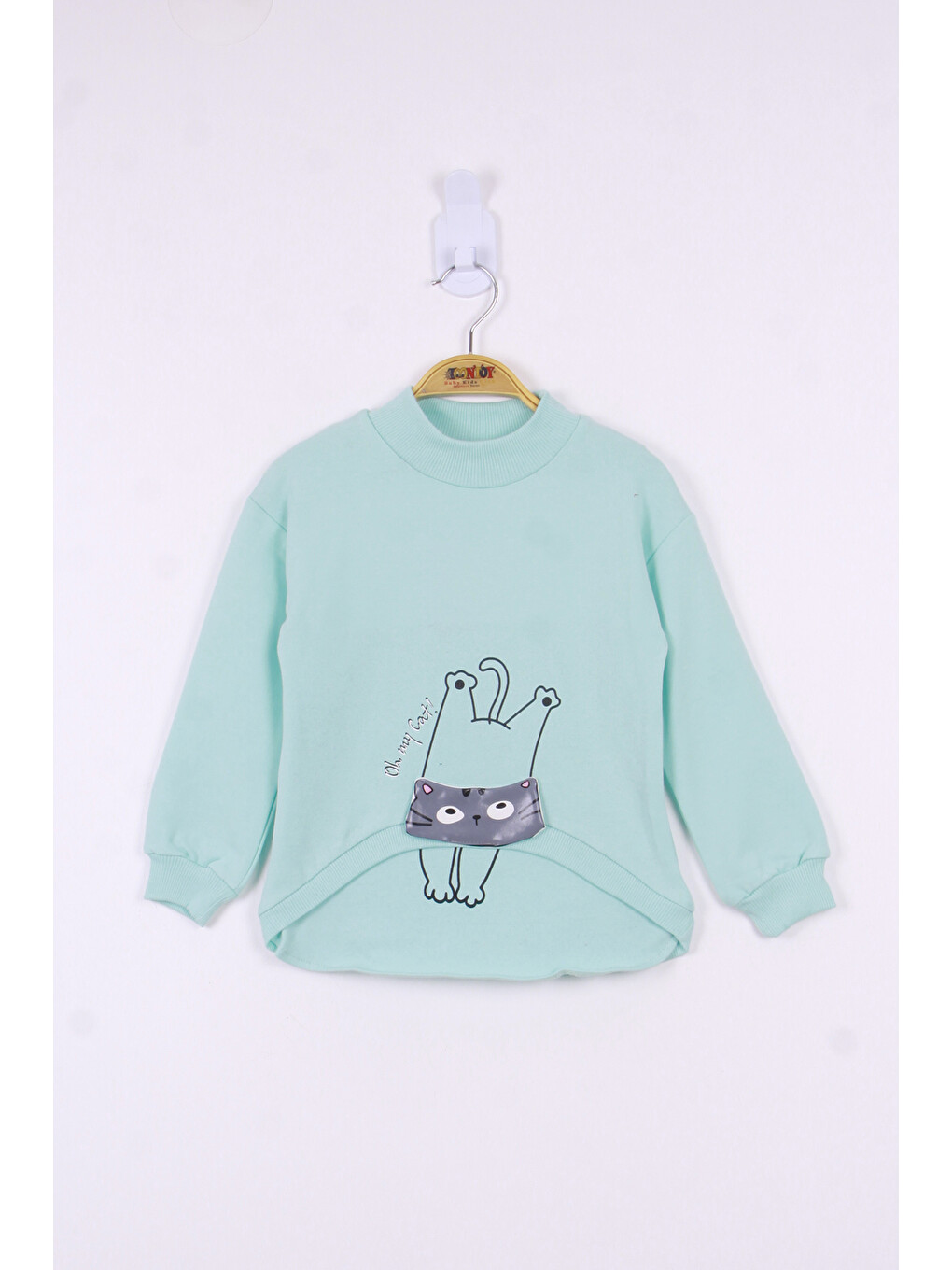 Turkuaz Kız Çocuk Kedi Baskılı Sweatshirt