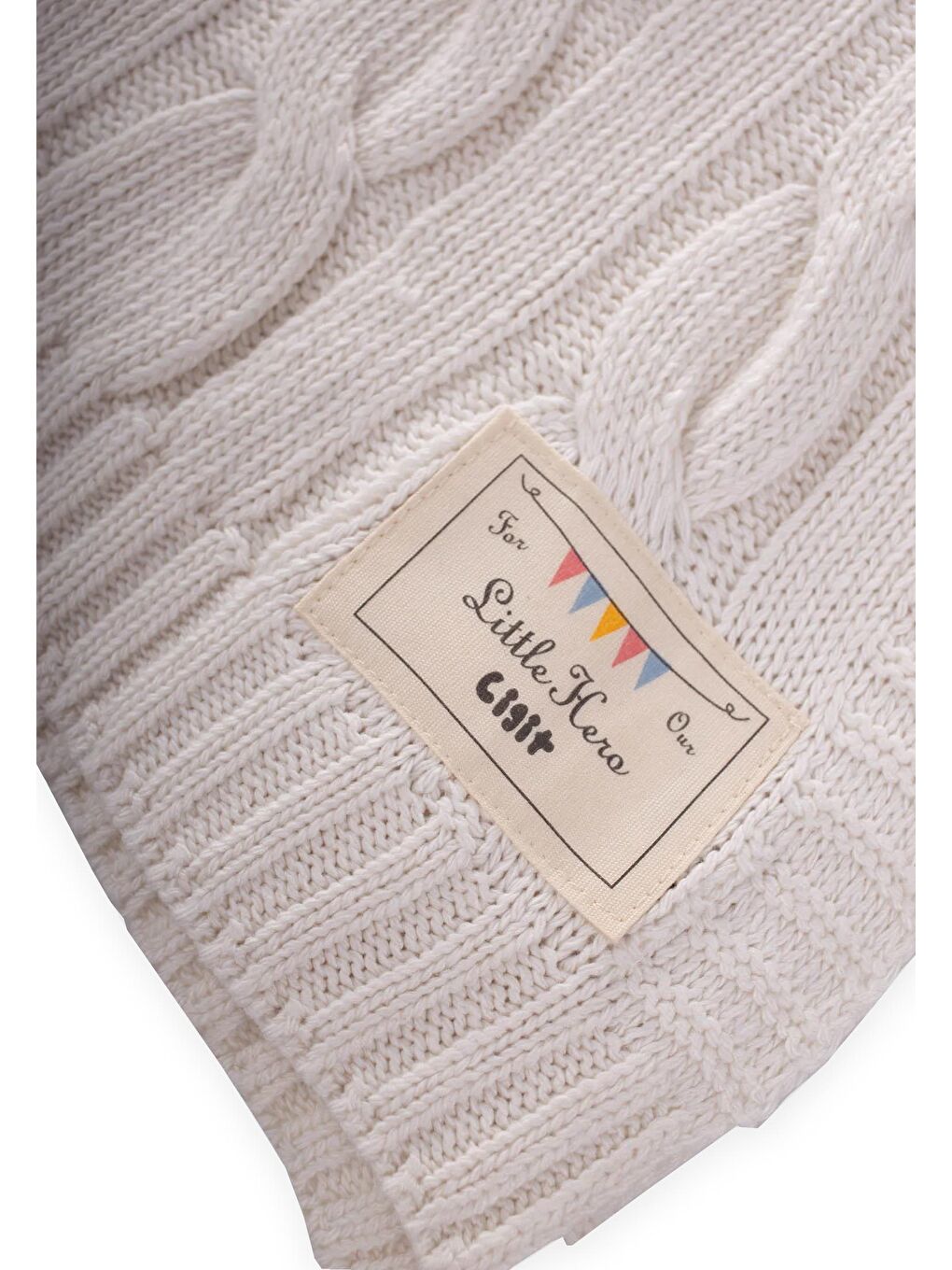 Beyaz Saç Örgü Triko Battaniye 80X100 Cm (+/-5 Cm) Naturel-2