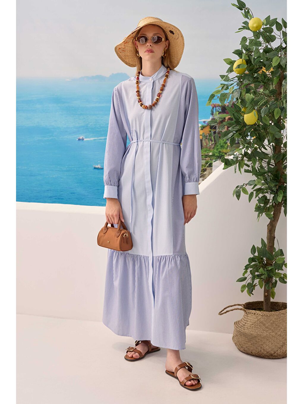 Garnili Elbise Mavi-3