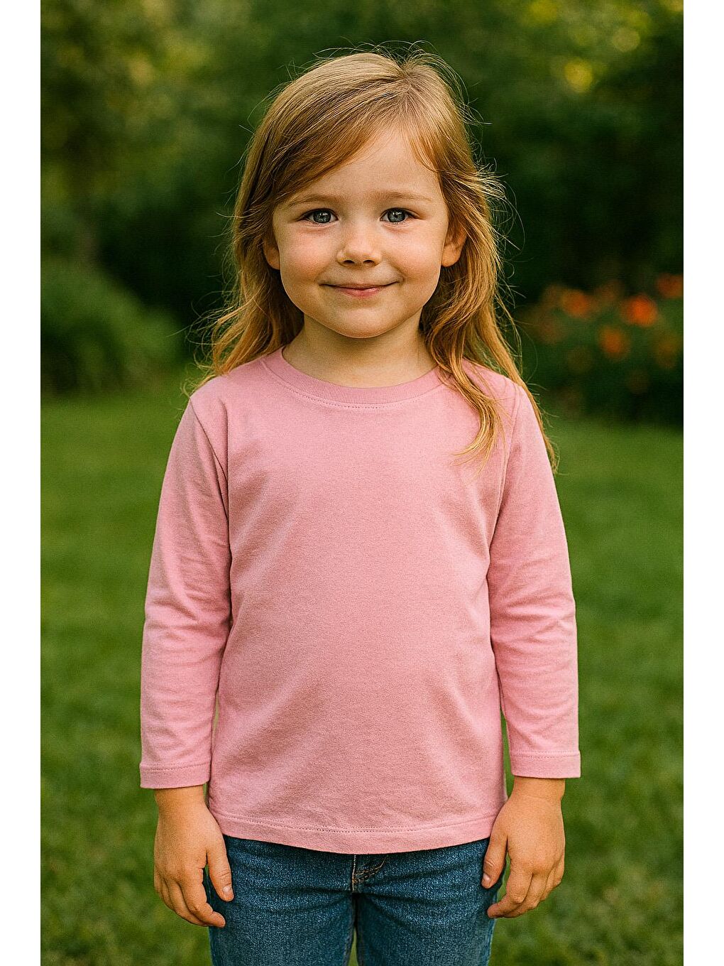 Kız Çocuk %100 Pamuklu Basic Uzun Kollu Tişört - Koyu Pembe  (3-4 Yaş 8-9 Yaş)