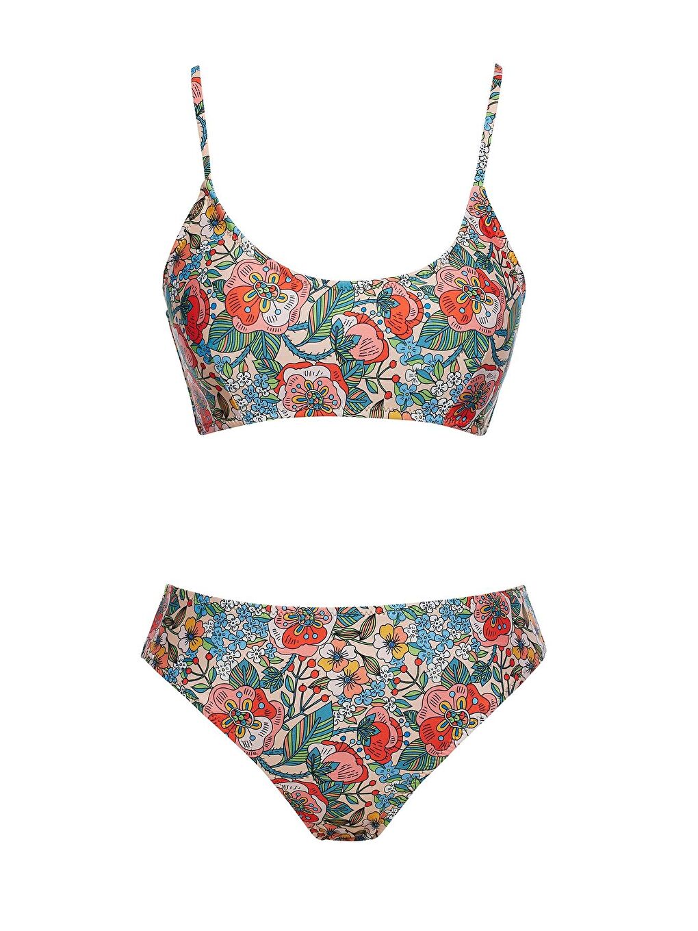 Karışık Yuvarlak Yaka Desenli Bikini Takım