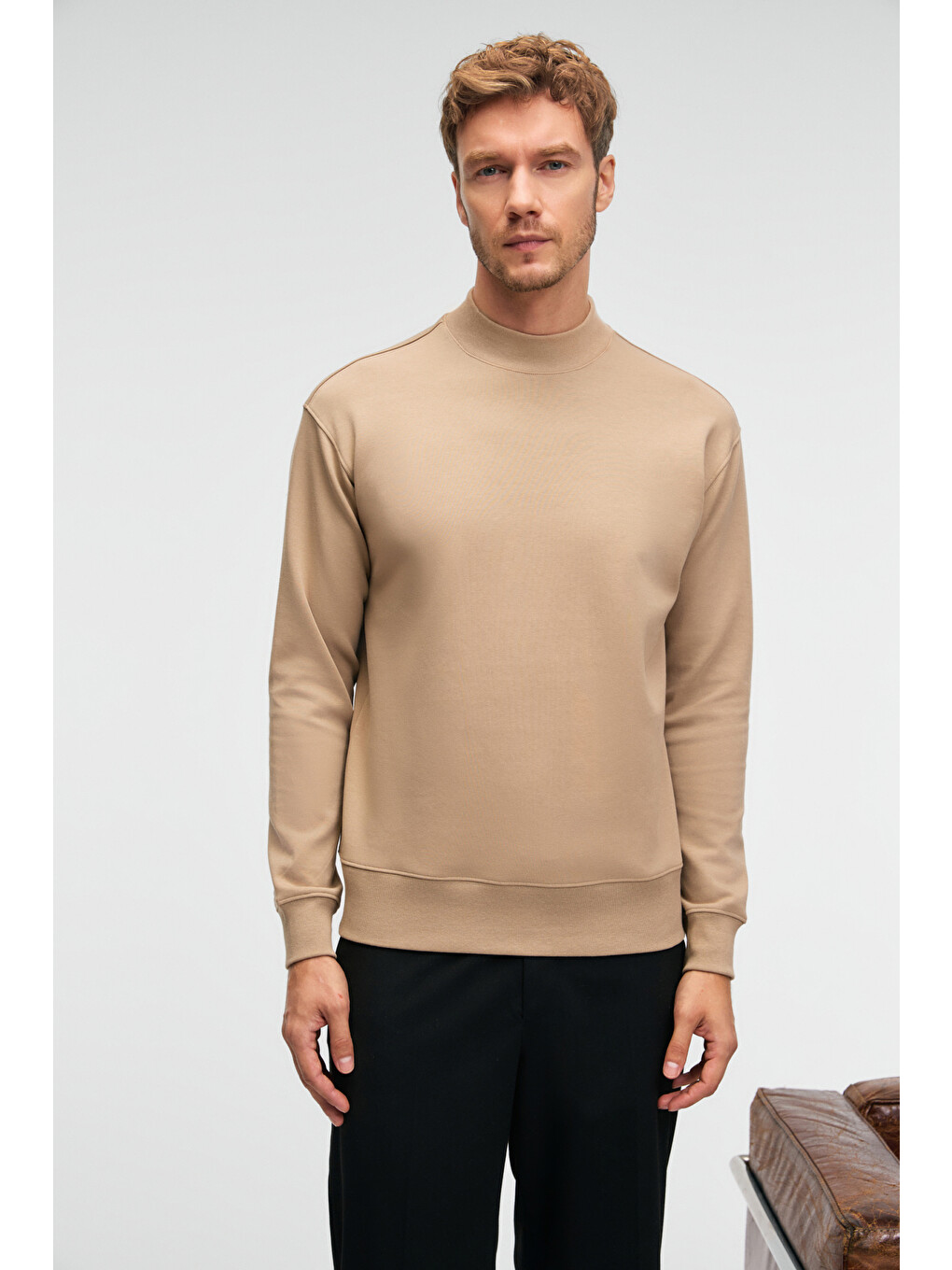 Quılla Erkek Yarım Balıkçı Basic Bej Sweatshirt-2