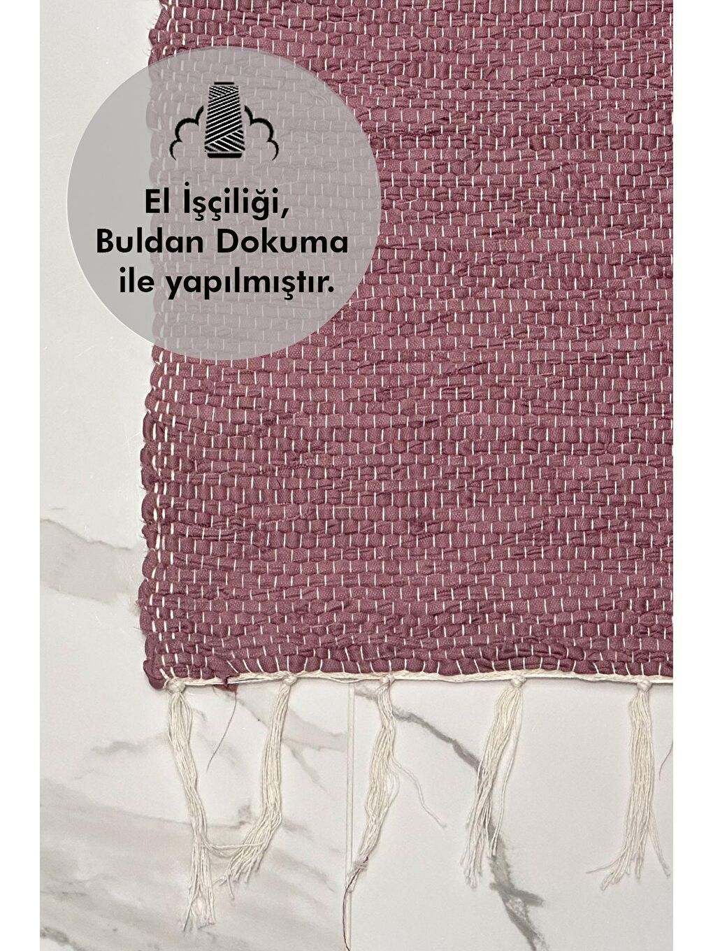 ÖZENEV Pudra El Yapımı Buldan Dokuma Kilim Otantik Örgü Yolluk Halı Koyu Pudra 75x135cm - 1