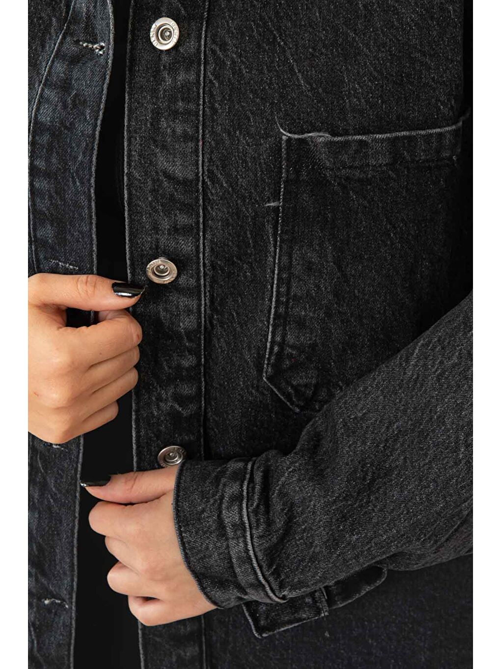 Kadın Çift Cepli Püskül Detay Jean Ceket Siyah   26576-3