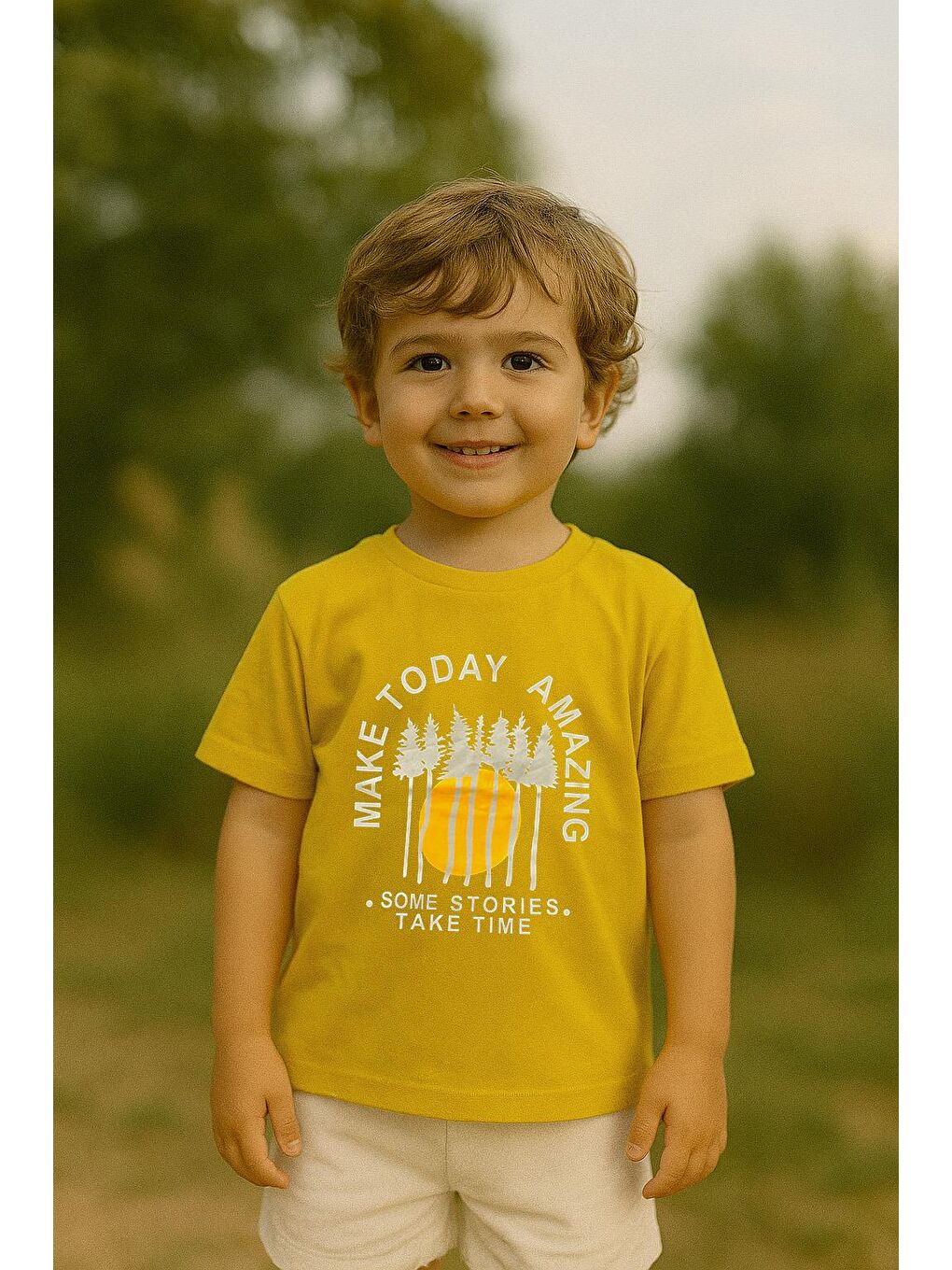 Erkek Çocuk %100 Pamuklu Baskılı Kısa Kollu Tişört - Sarı (3-4 Yaş 8-9 Yaş)