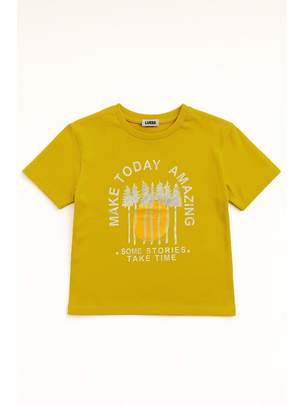 Erkek Çocuk %100 Pamuklu Baskılı Kısa Kollu Tişört - Sarı (3-4 Yaş 8-9 Yaş)-1