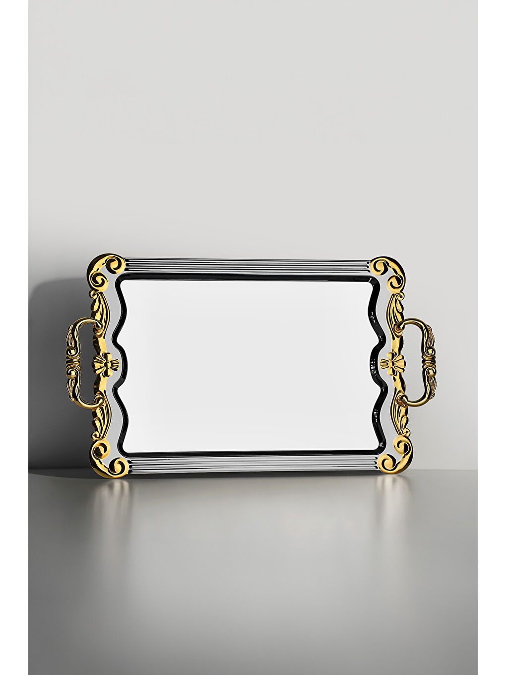 Sarı Babil Altın Saten Çelik Çay Tepsi-3