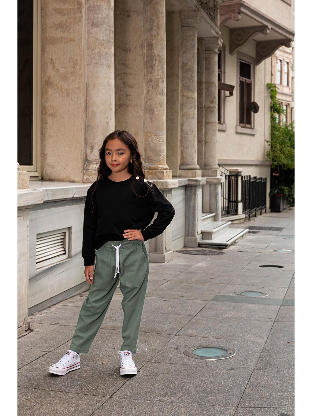 For You Kids 2'Li Omuz Düğmeli Yeşil Gabardin Pantolon Takım