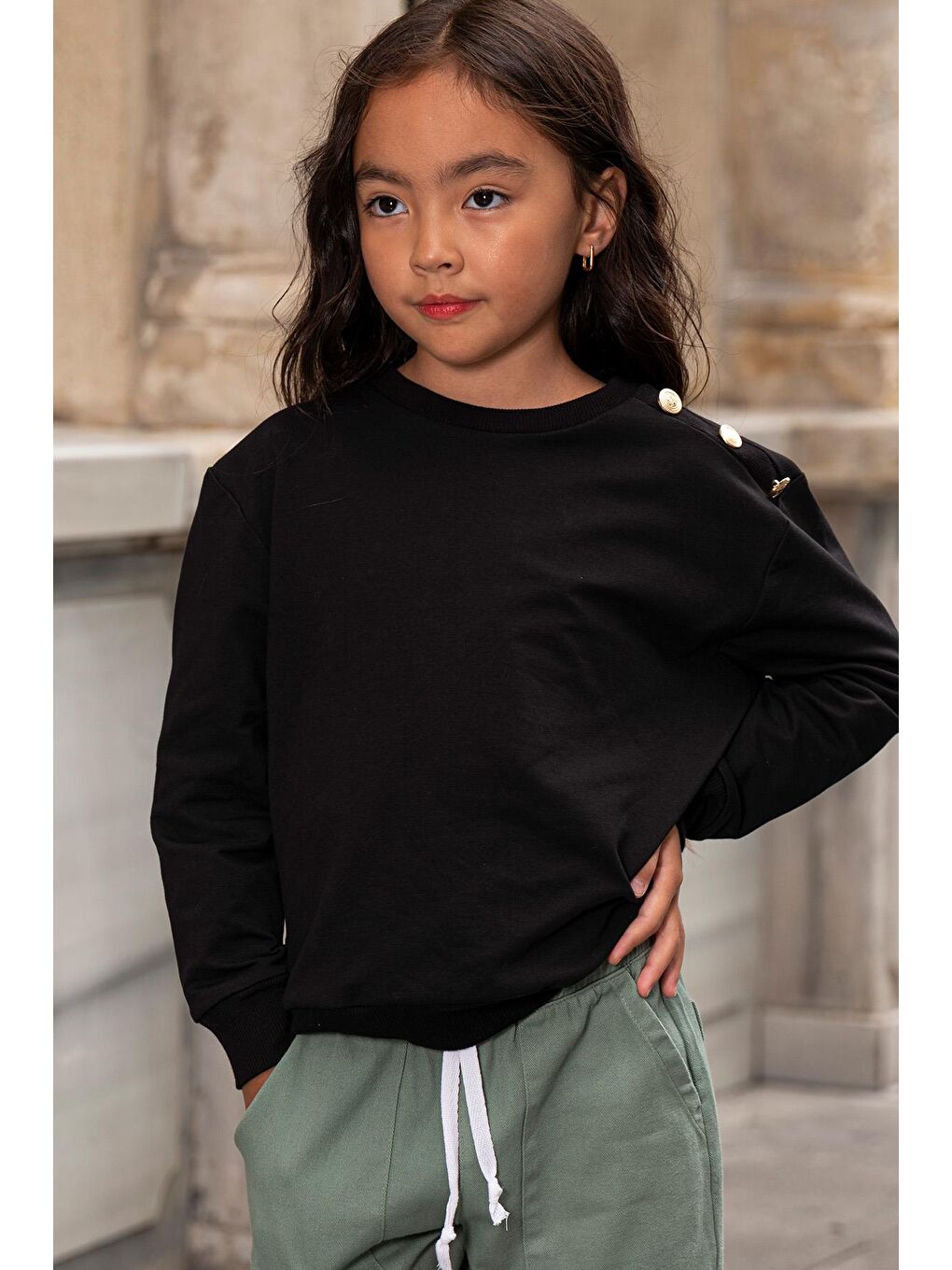 For You Kids 2'Li Omuz Düğmeli Yeşil Gabardin Pantolon Takım - 1