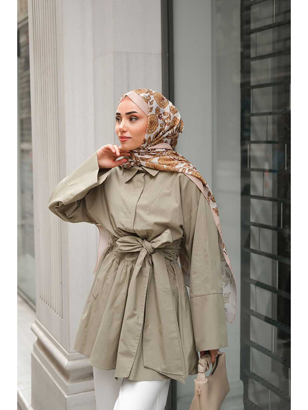 Kadın Uzun Kuşaklı Gömlek Küf Yeşil-3