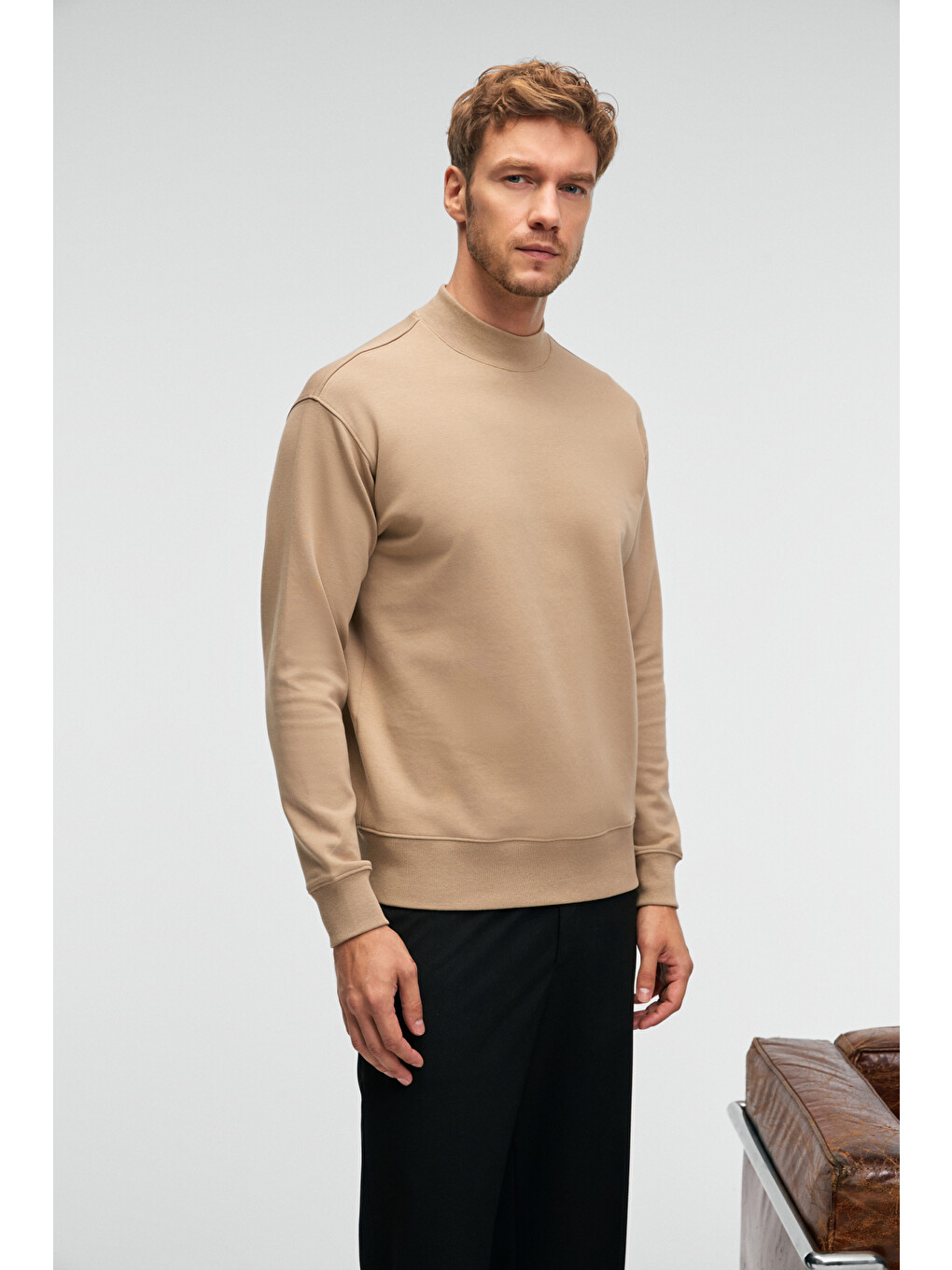 Quılla Erkek Yarım Balıkçı Basic Bej Sweatshirt-3