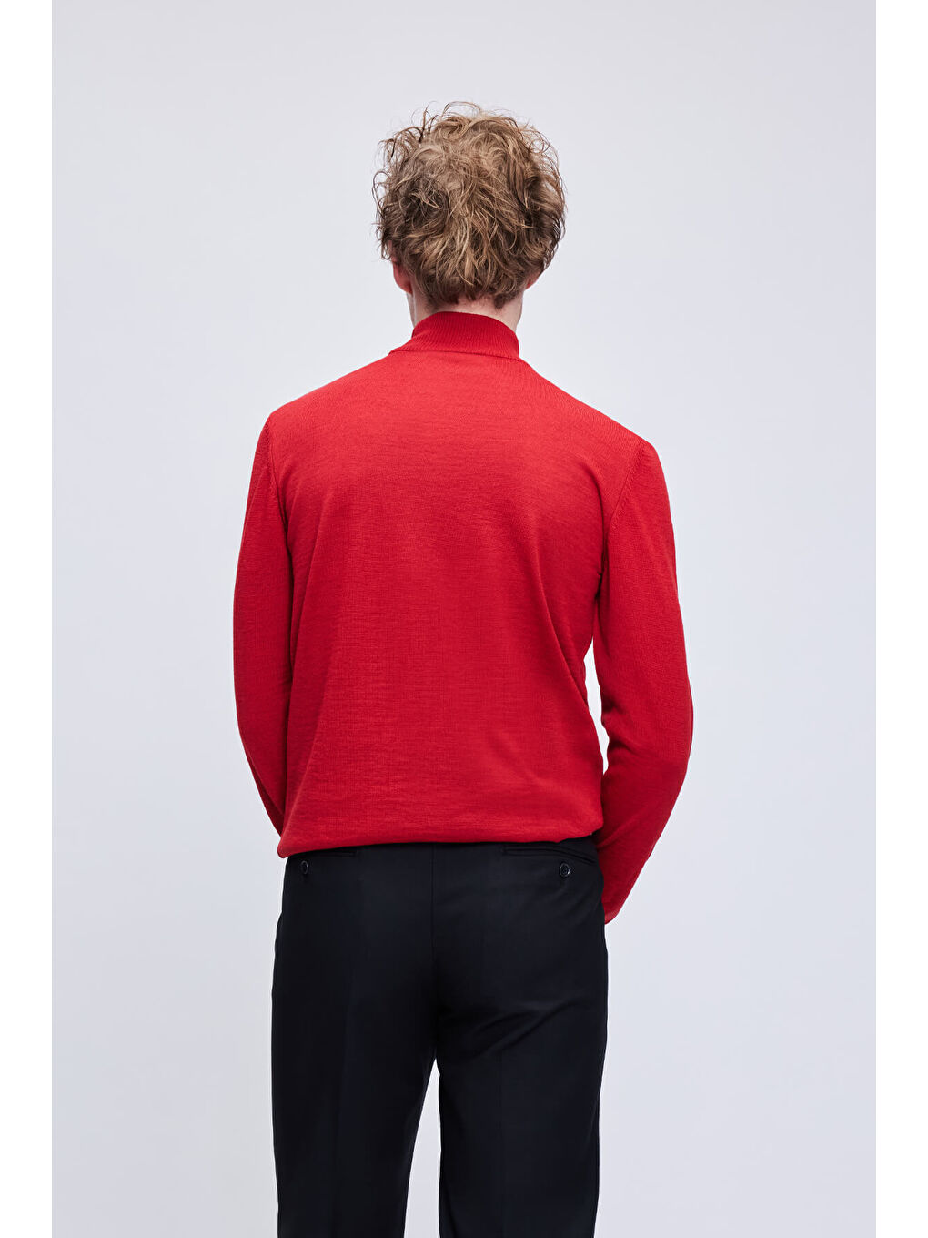 Kırmızı Regular Fit Jakarlı Yarım Balıkçı Yaka Yünlü Triko Kazak-4