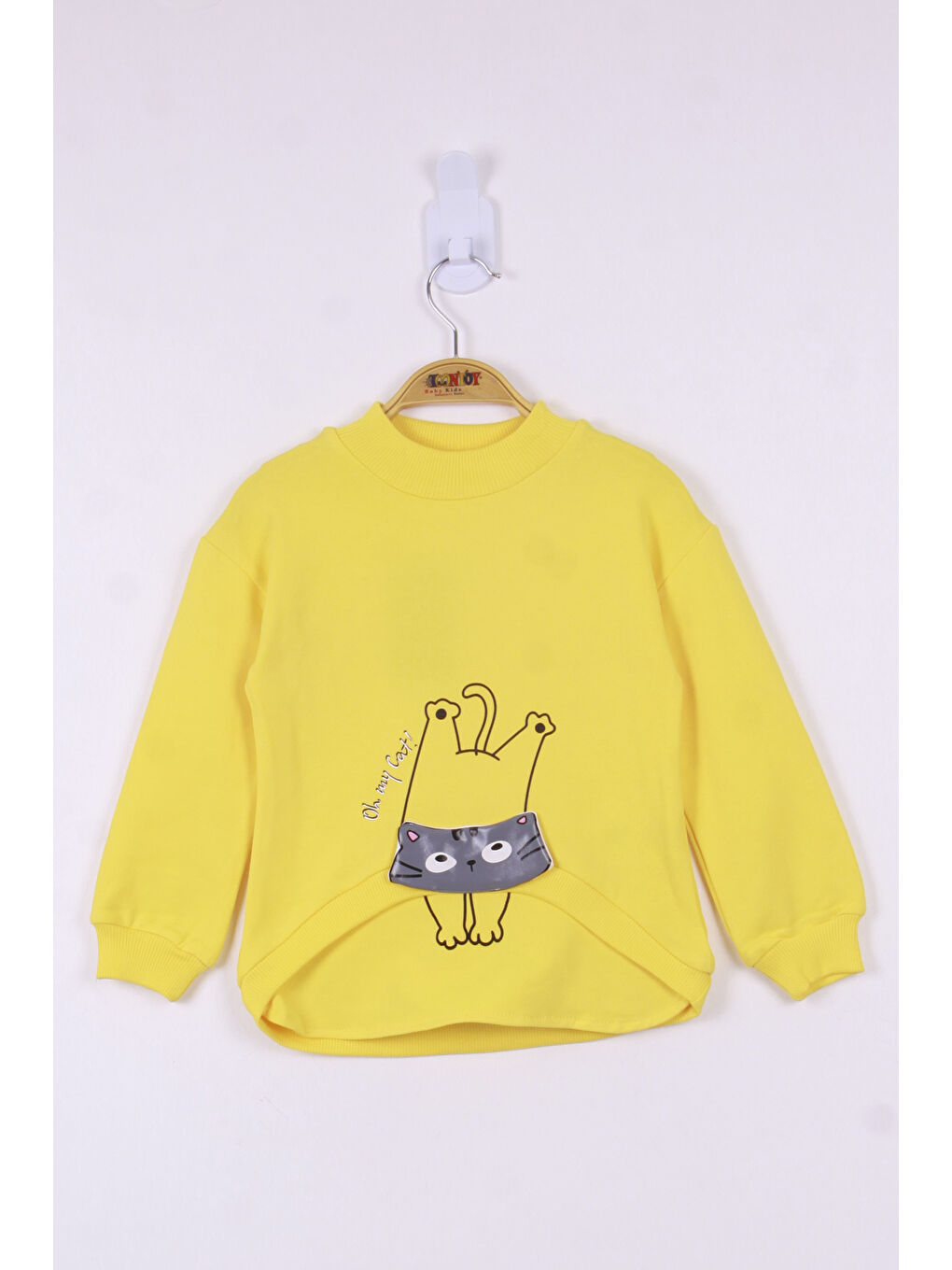 Sarı Kız Çocuk Kedi Baskılı Sweatshirt