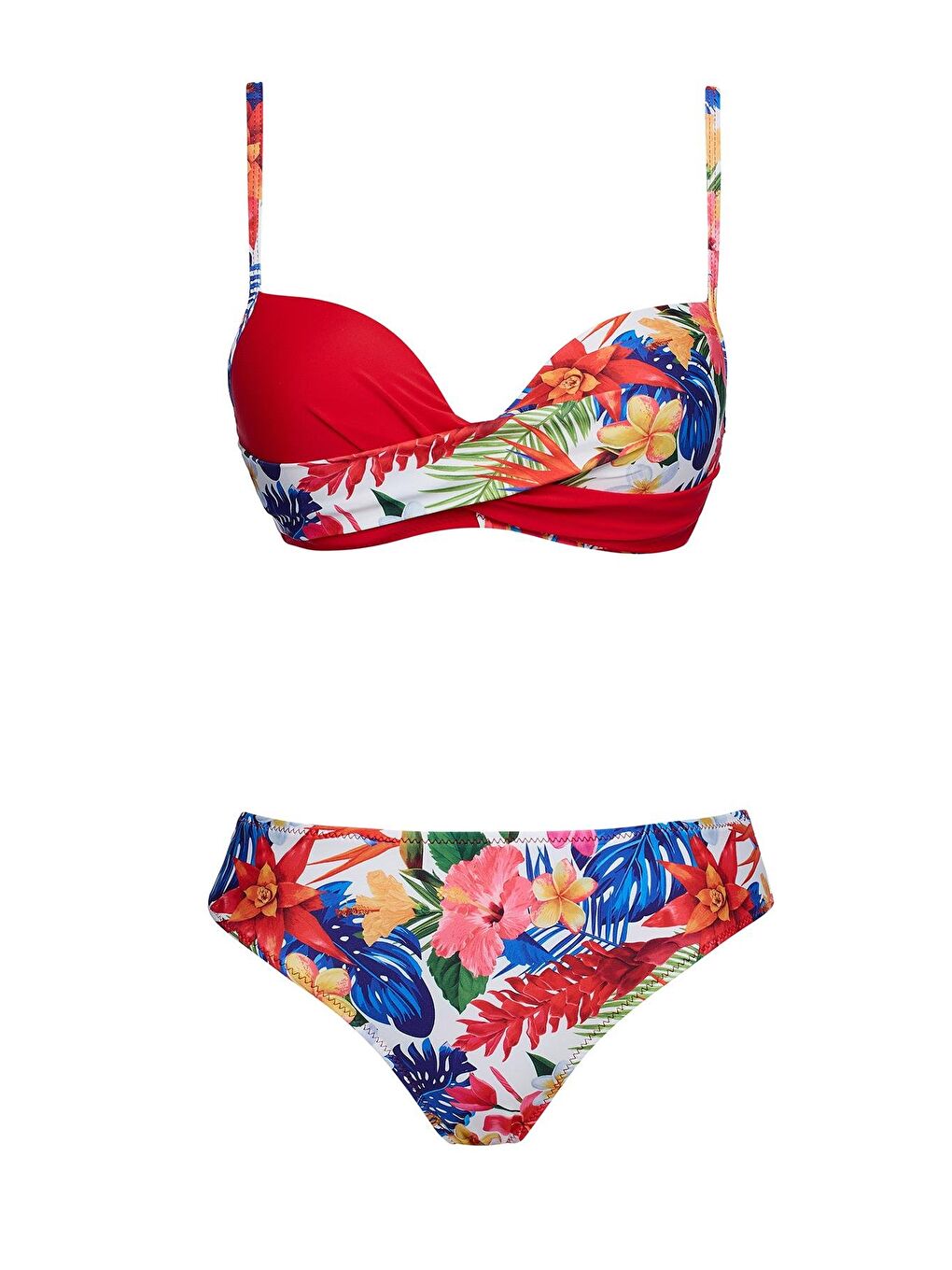 Kırmızı Kaplı Telli Balenli Bikini Takım
