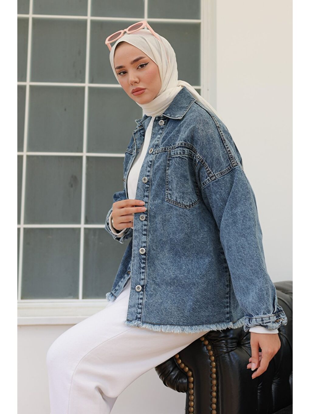 Kadın Çift Cepli Püskül Detay Jean Ceket Koyu Mavi   26576