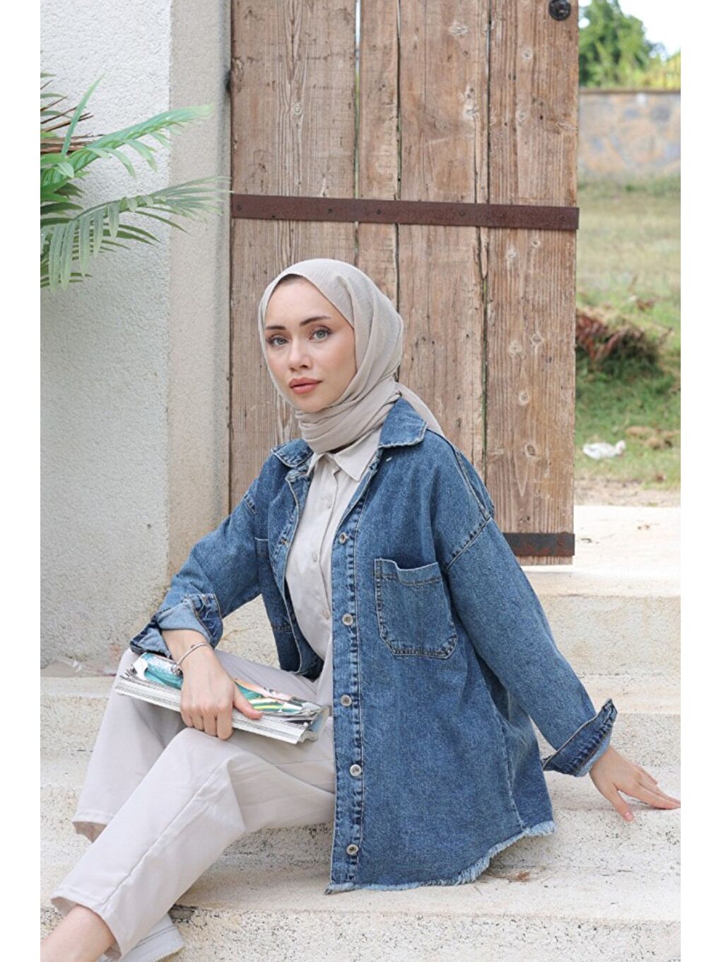 Kadın Çift Cepli Püskül Detay Jean Ceket Koyu Mavi   26576-1