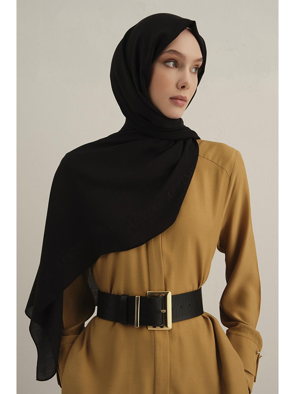 Siyah Logo Bordürlü Pamuk İpek Şal 01-2