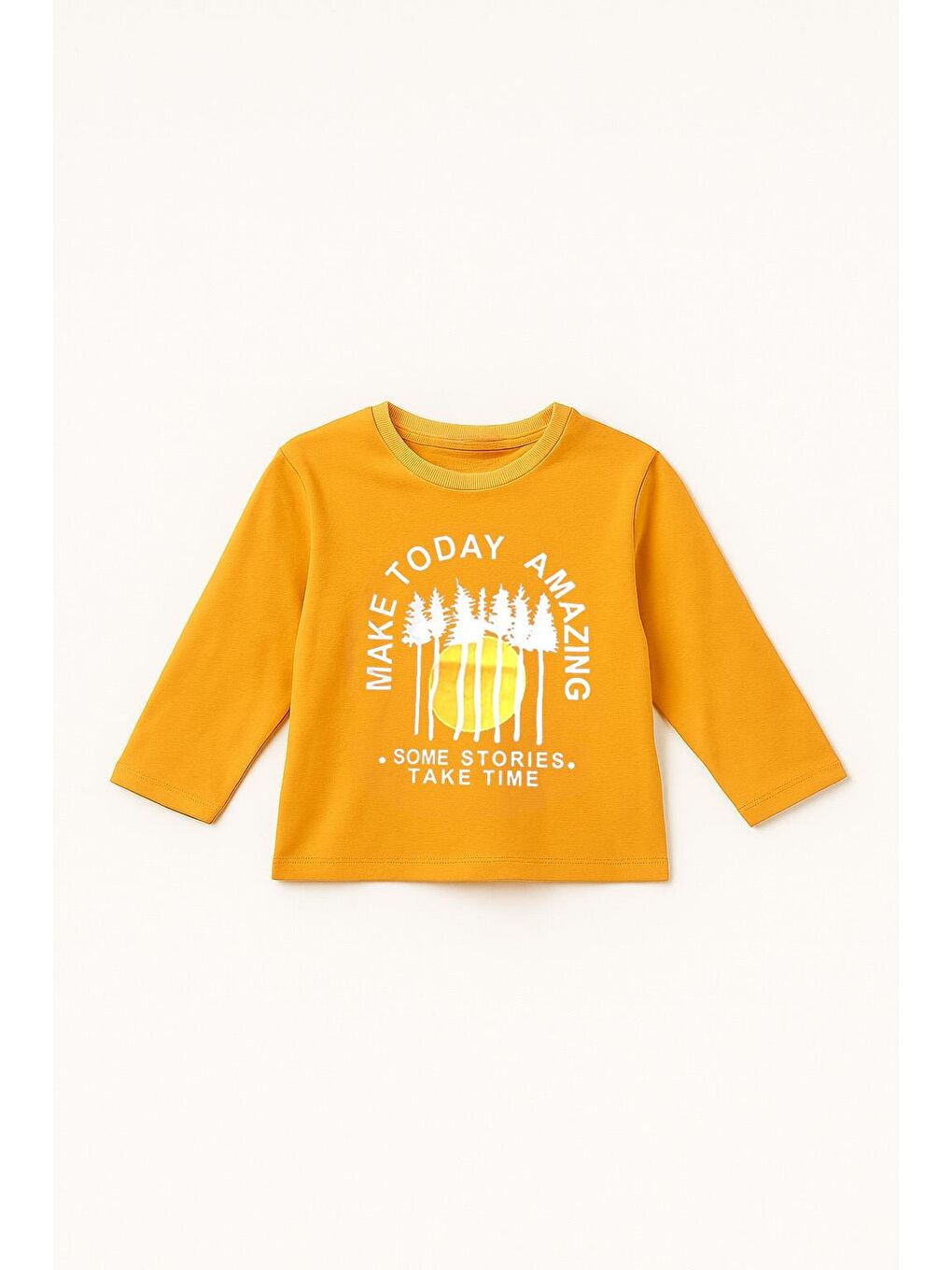 Sarı Erkek Çocuk %100 Pamuk Baskılı Uzun Kollu Tişört - Hardal (3-4 Yaş 8-9 Yaş)-1