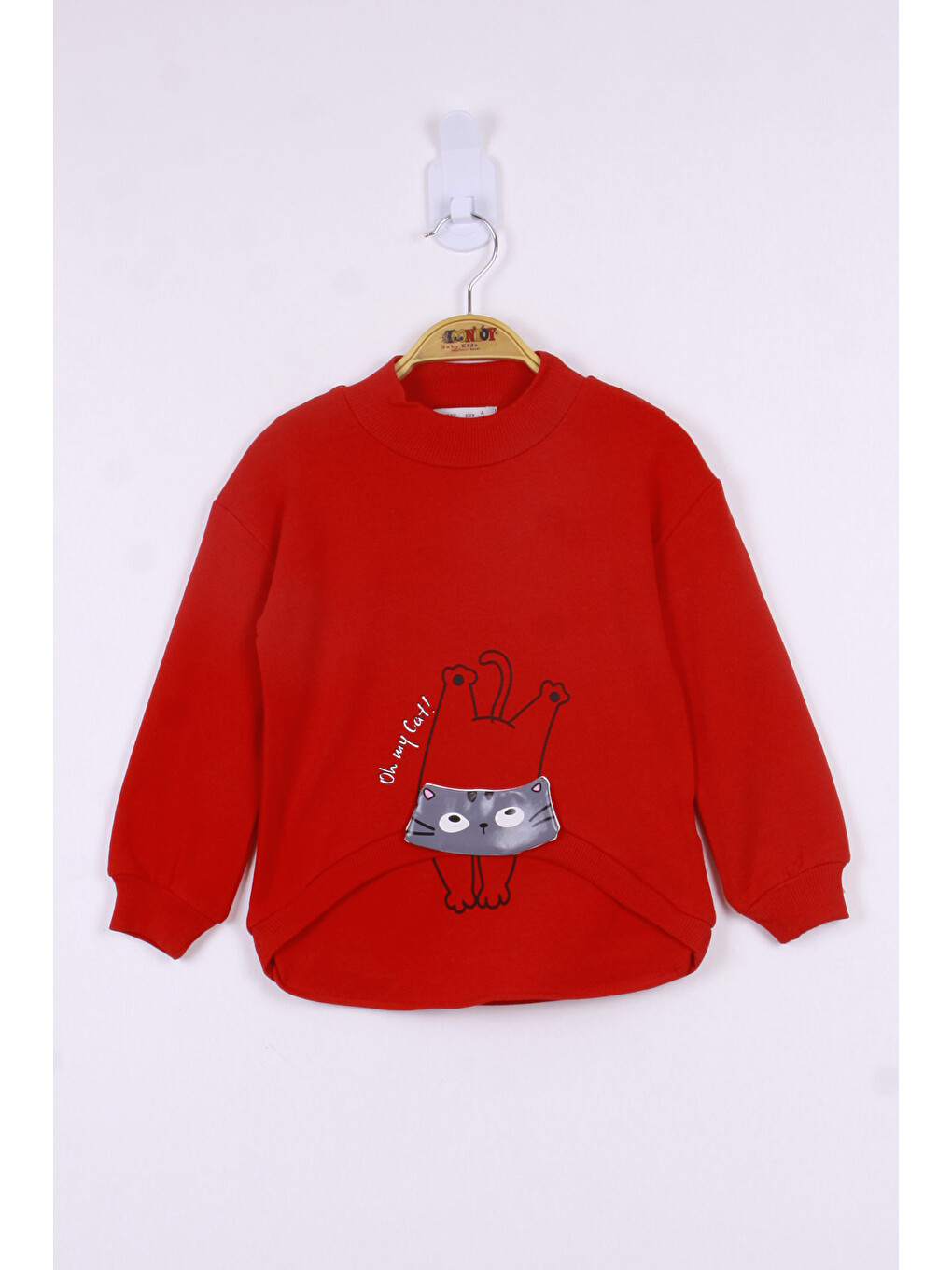 Kırmızı Kız Çocuk Kedi Baskılı Sweatshirt