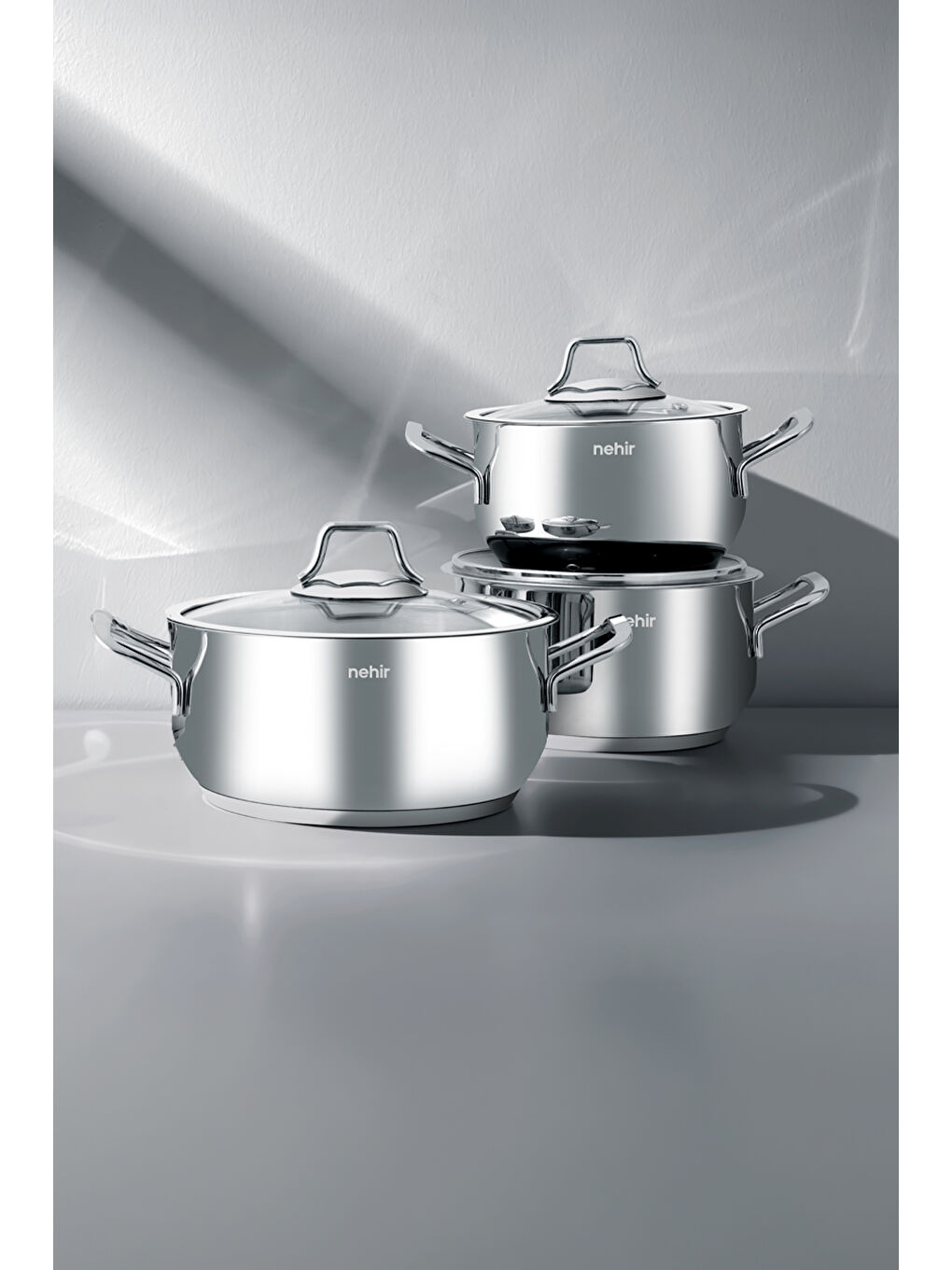 Gri Alven 6 Parça Derin Paslanmaz Çelik Tencere Seti