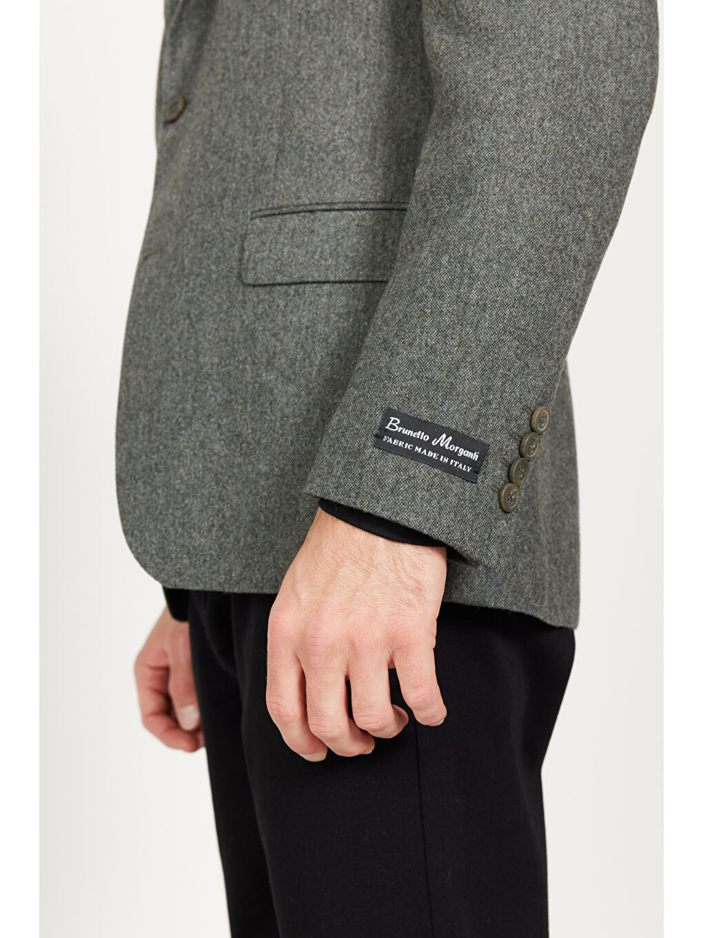 Erkek Haki Slim Fit Dar Kesim Mono Yaka Yünlü Ceket-5