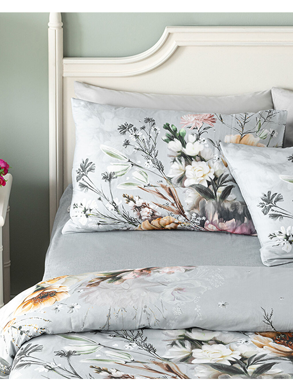 Flower Heaven Dijital Baskılı Soft Pamuk Çift Kişilik Nevresim Takımı Gri-2