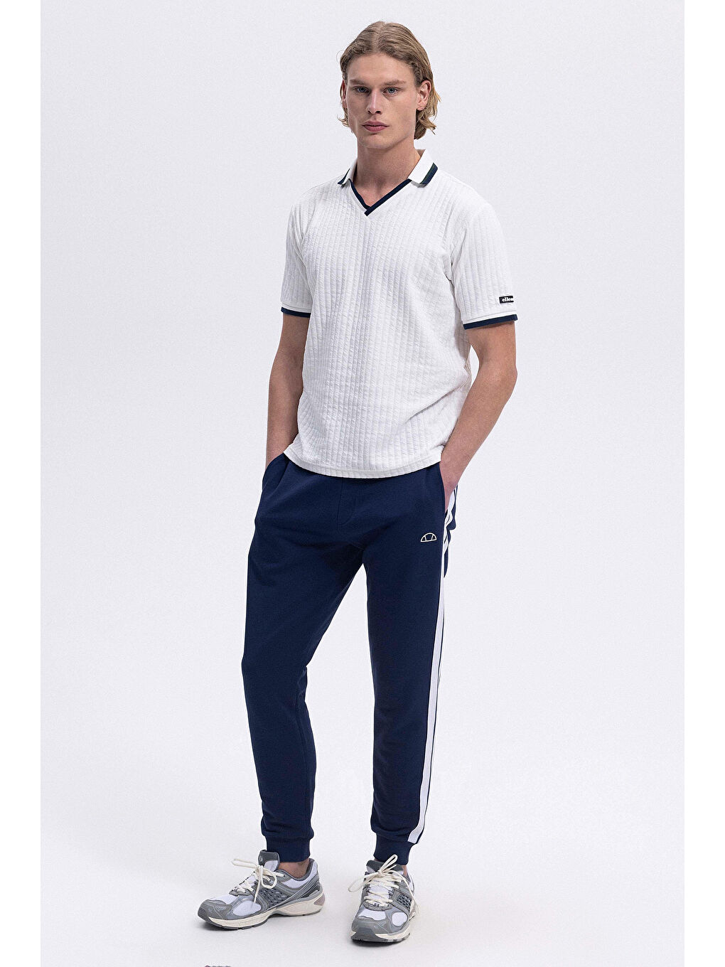 Beyaz Streç Pamuklu Regular Fit Şerit Detaylı Polo Yaka T Shirt EM491-OF-1