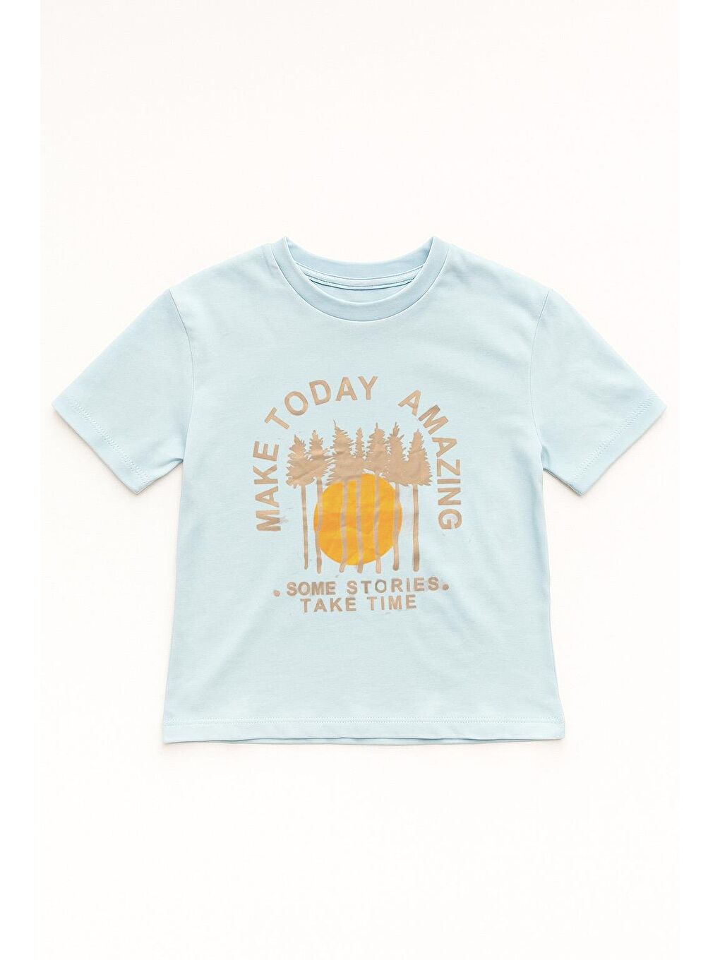 Erkek Çocuk %100 Pamuklu Baskılı Kısa Kollu Tişört - Açık Mavi (3-4 Yaş 8-9 Yaş)-1