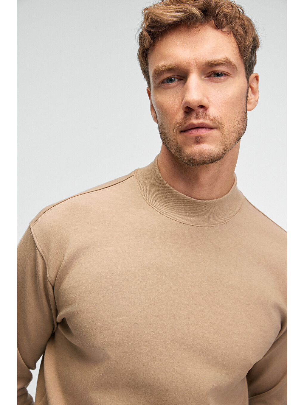 Quılla Erkek Yarım Balıkçı Basic Bej Sweatshirt-4