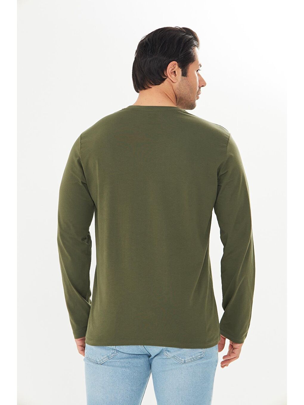 Erkek Pamuklu V Yaka Uzun Kollu Tişört Haki 5021-H-6